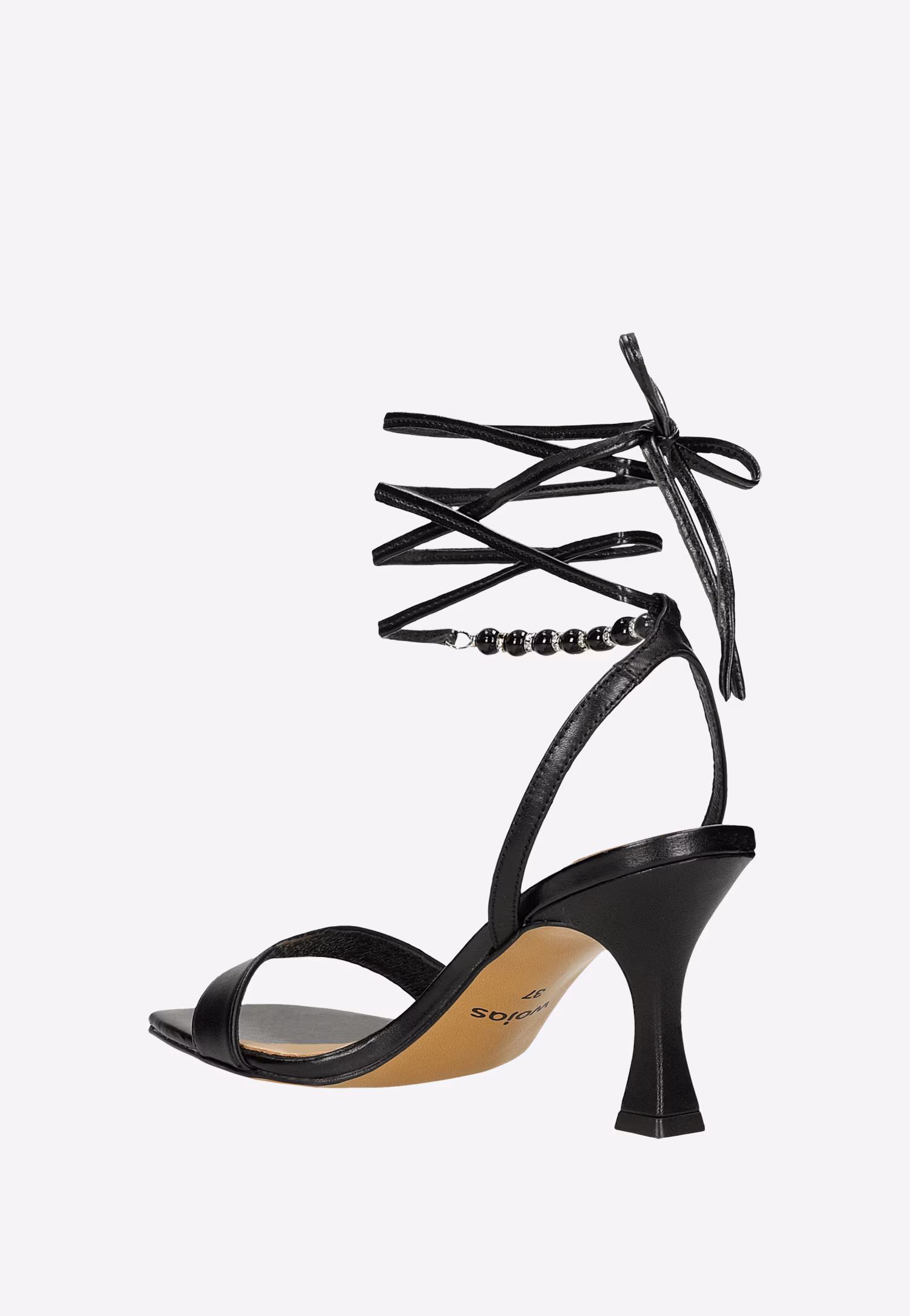 Czarne sandały na obcasie z wiązaniem wokół kostki