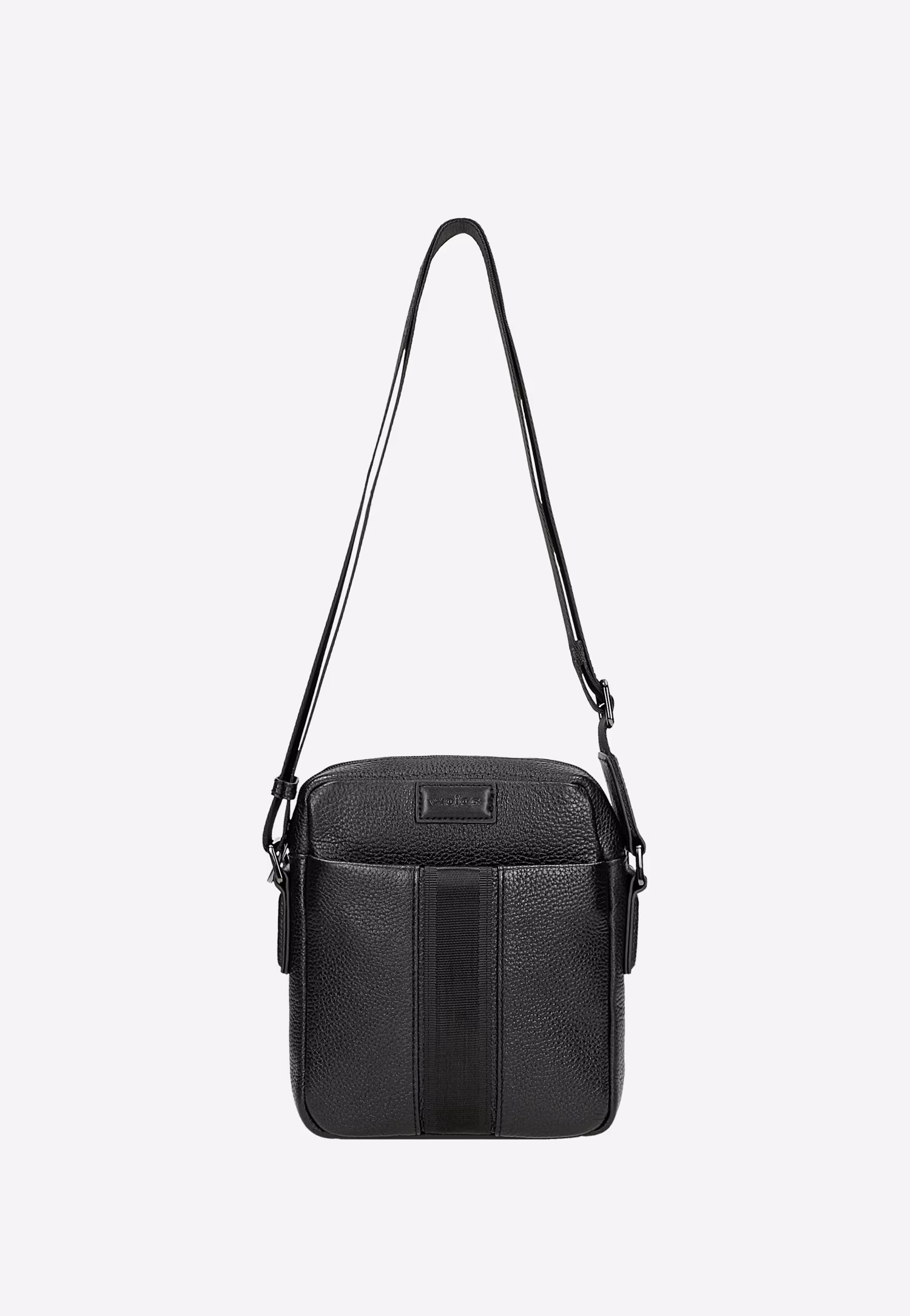 Czarna skórzana torba męska z materiałowym paskiem