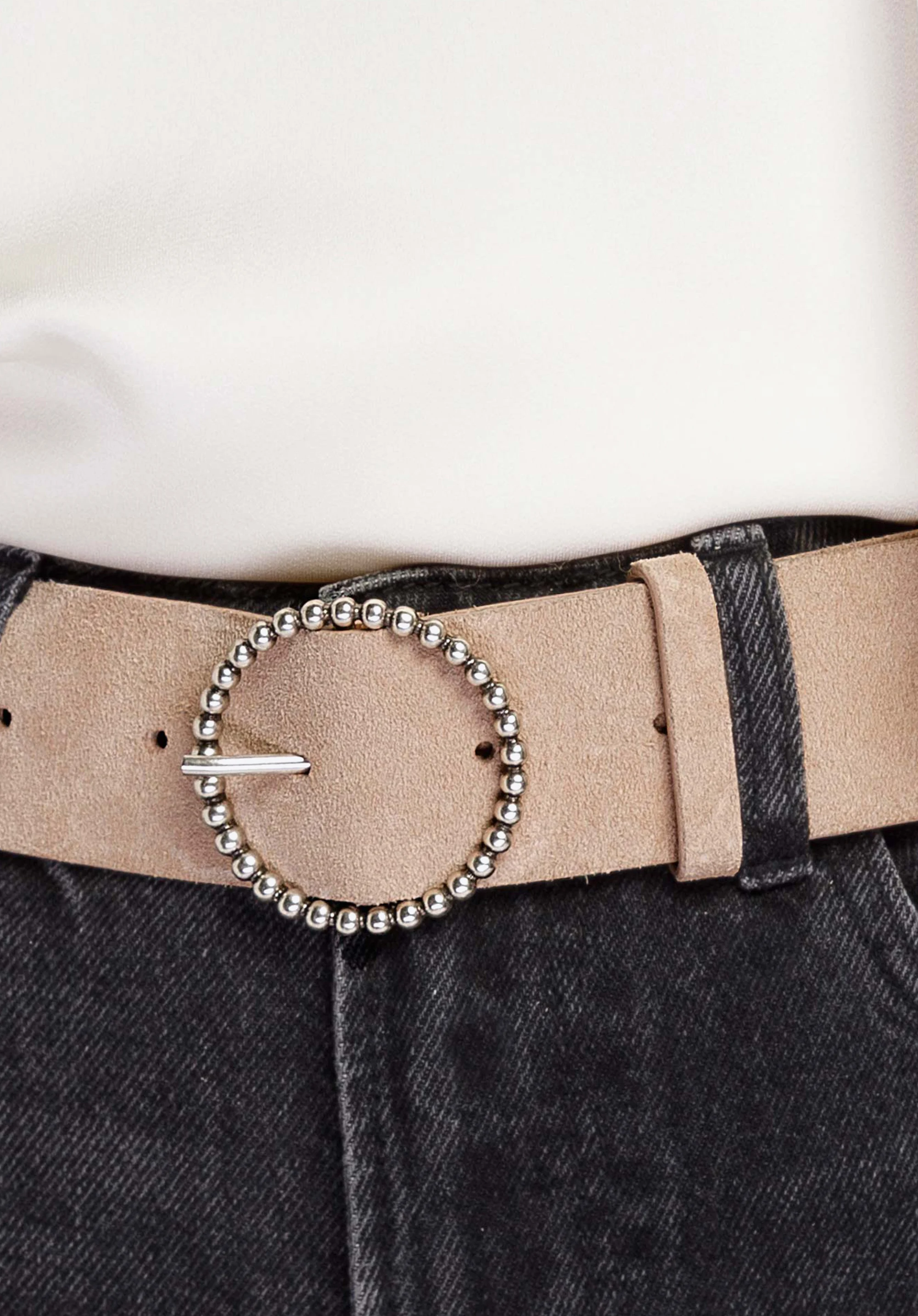 Damski pasek ze skóry welurowej z klamrą na obręczy