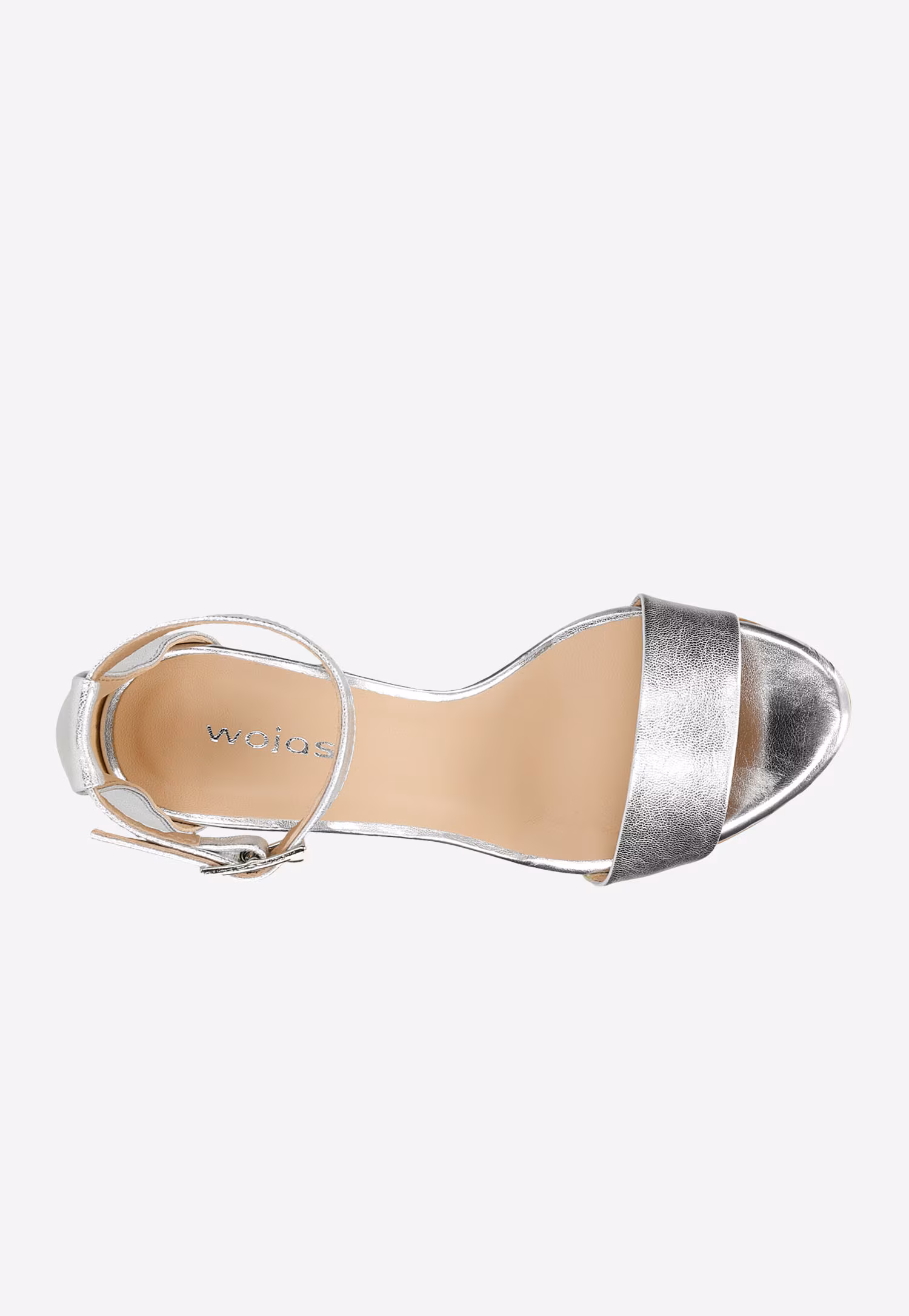 Zjawiskowe srebrne skórzane sandały na obcasie