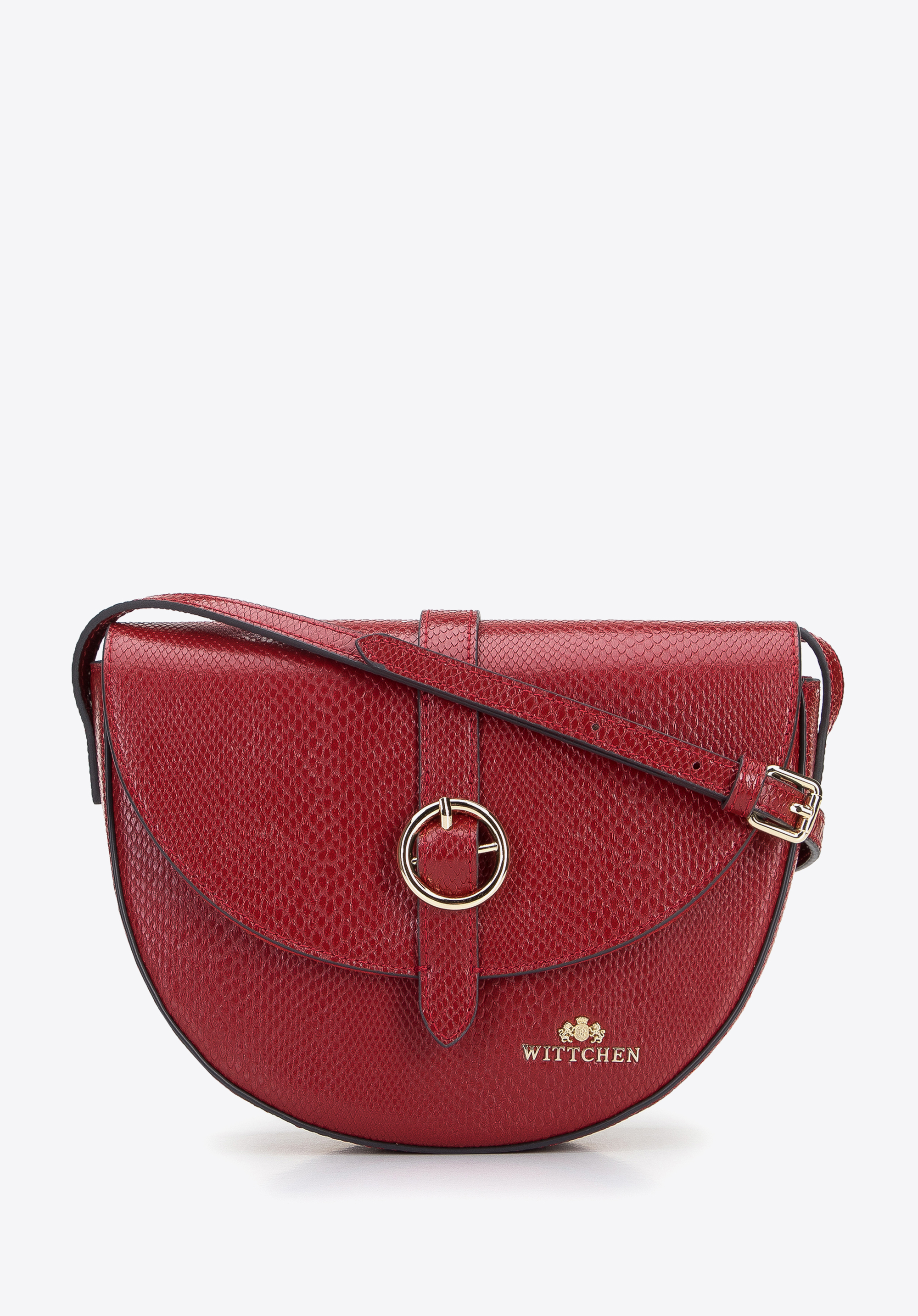 Damska listonoszka ze skóry lizard z okrągłą klamerką