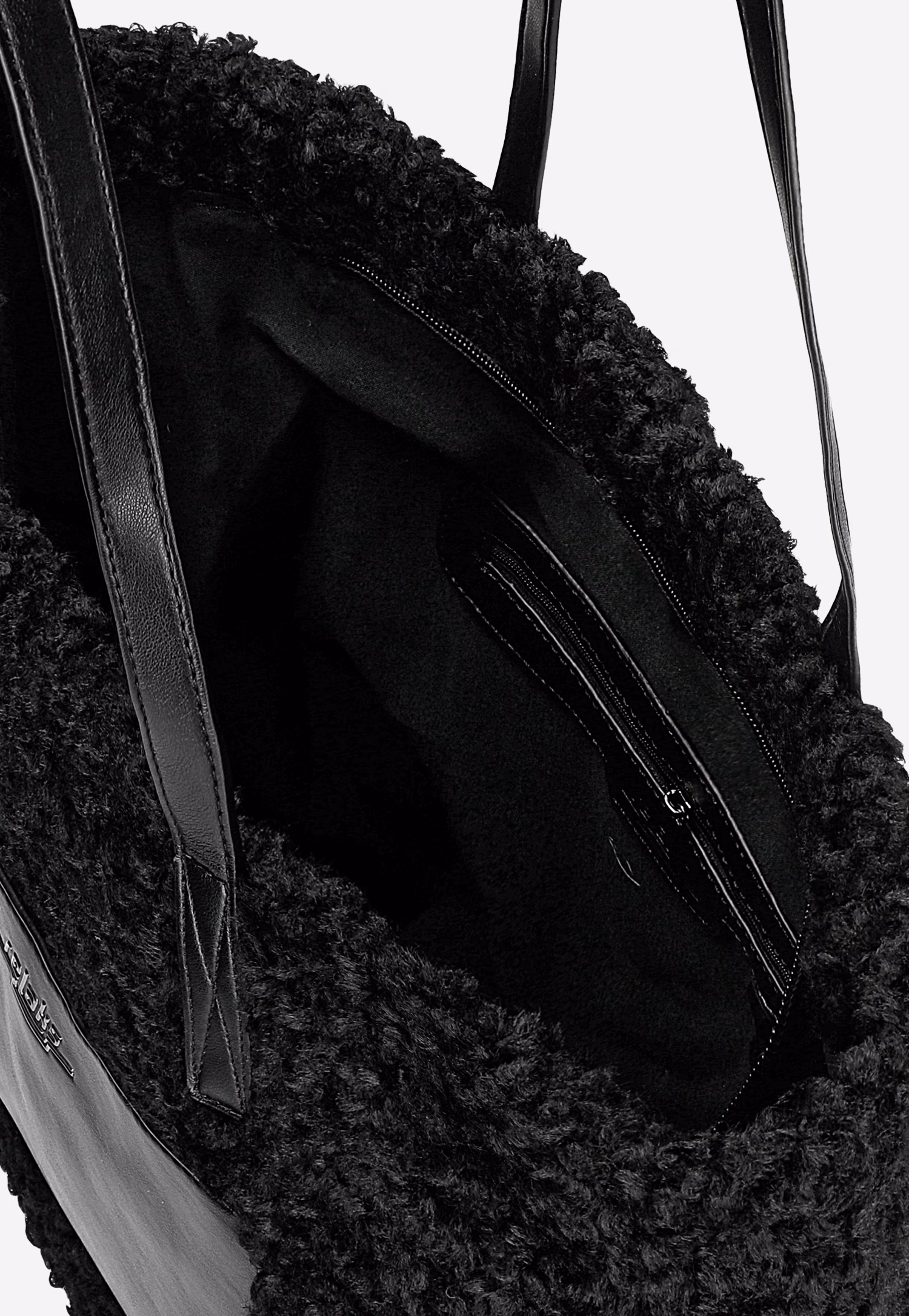 RELAKS duża czarna torebka z futerkiem typu baranek