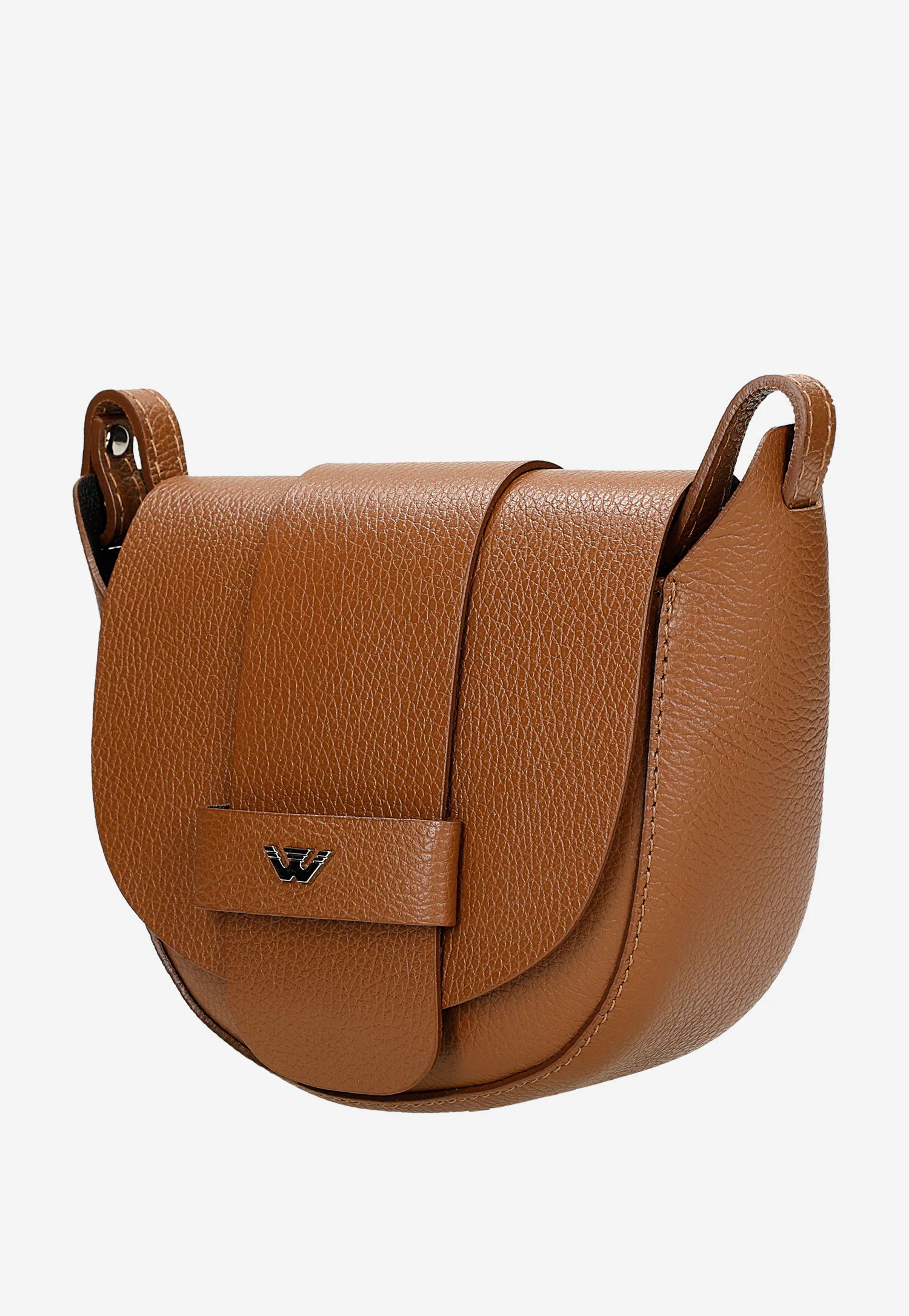 Jasnobrązowa skórzana torebka damska typu saddle bag