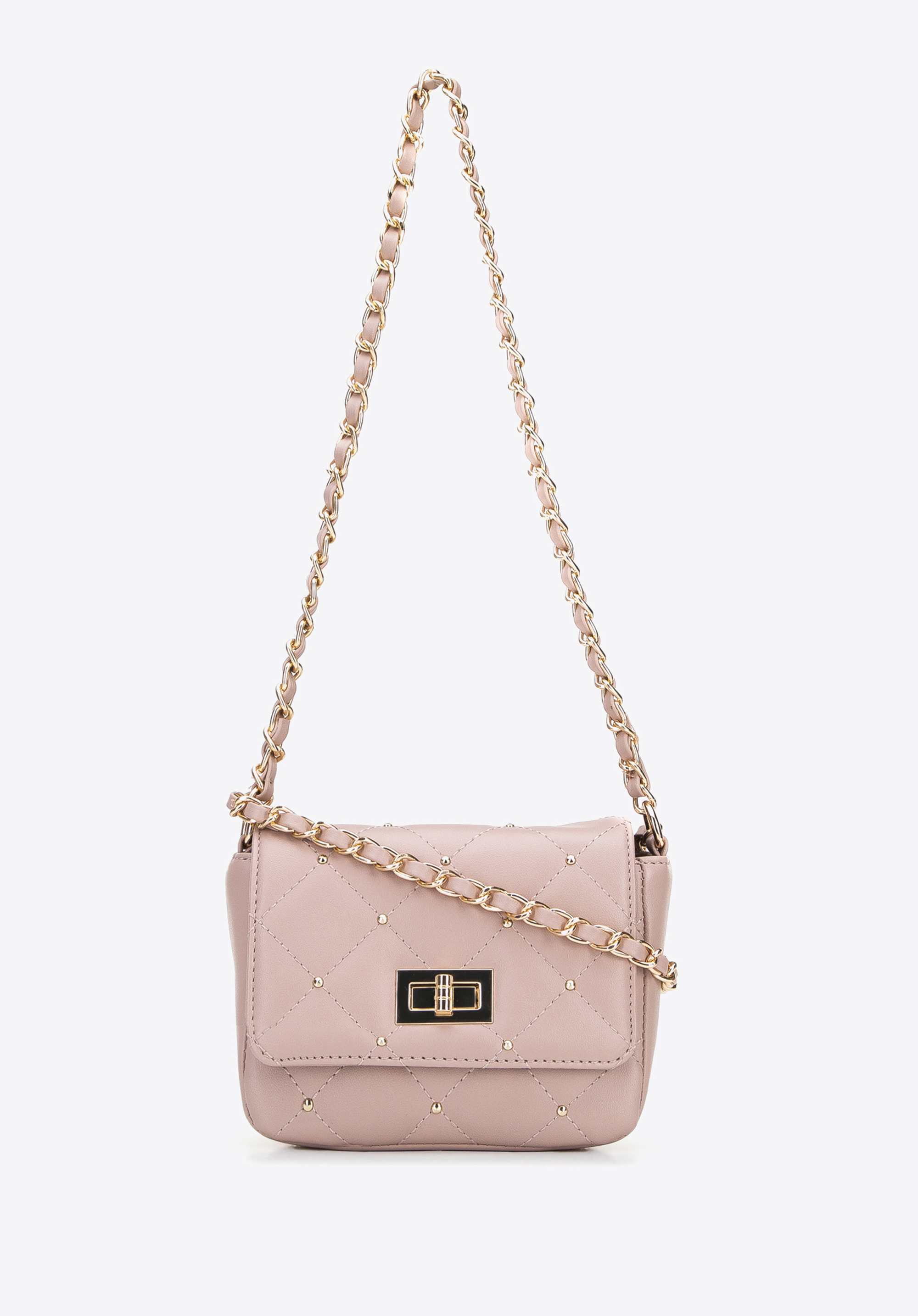 Minitorebka z pikowanej ekoskóry z nitami na łańcuszku