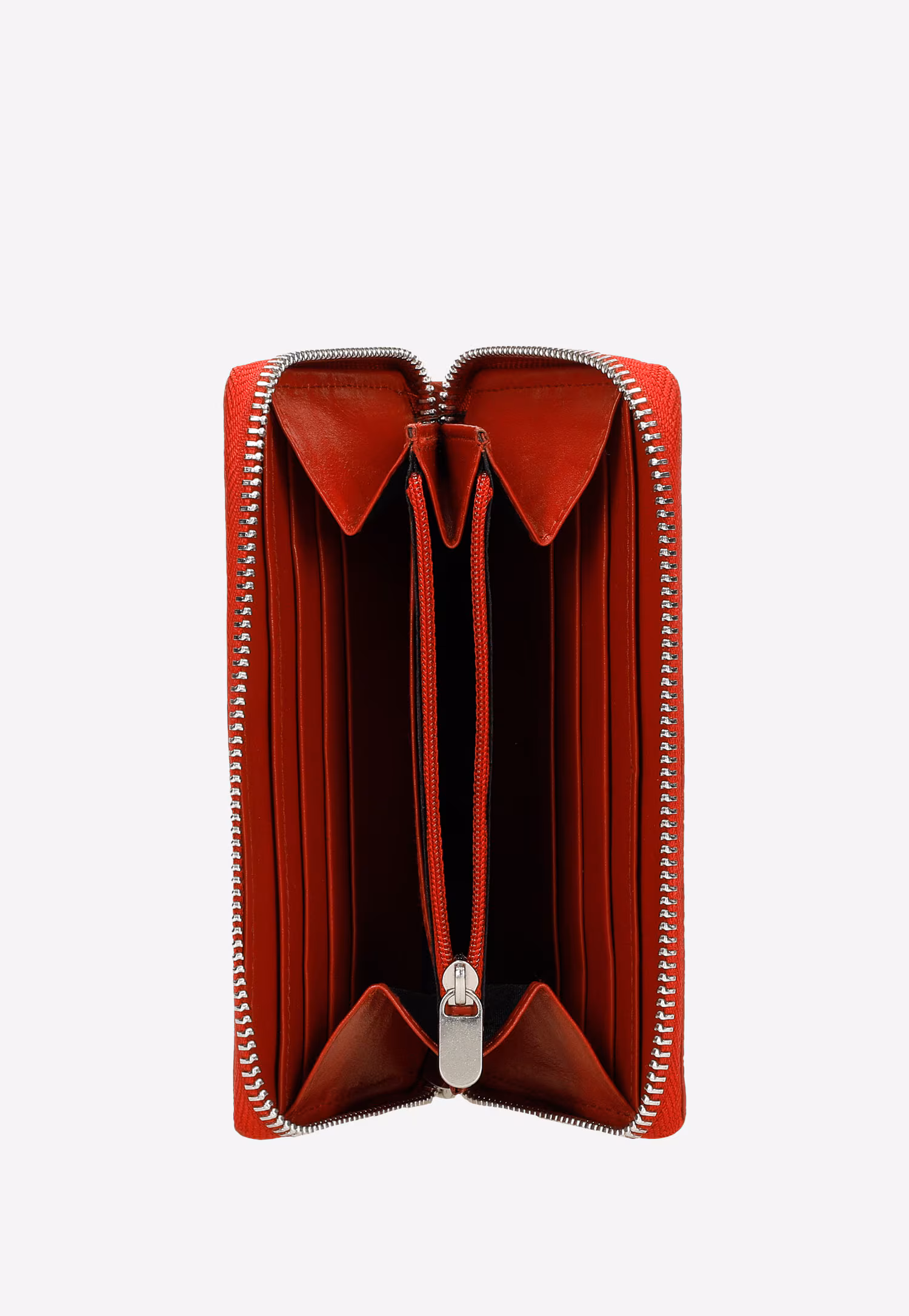 Skórzany czerwony portfel damski zapinany na zamek