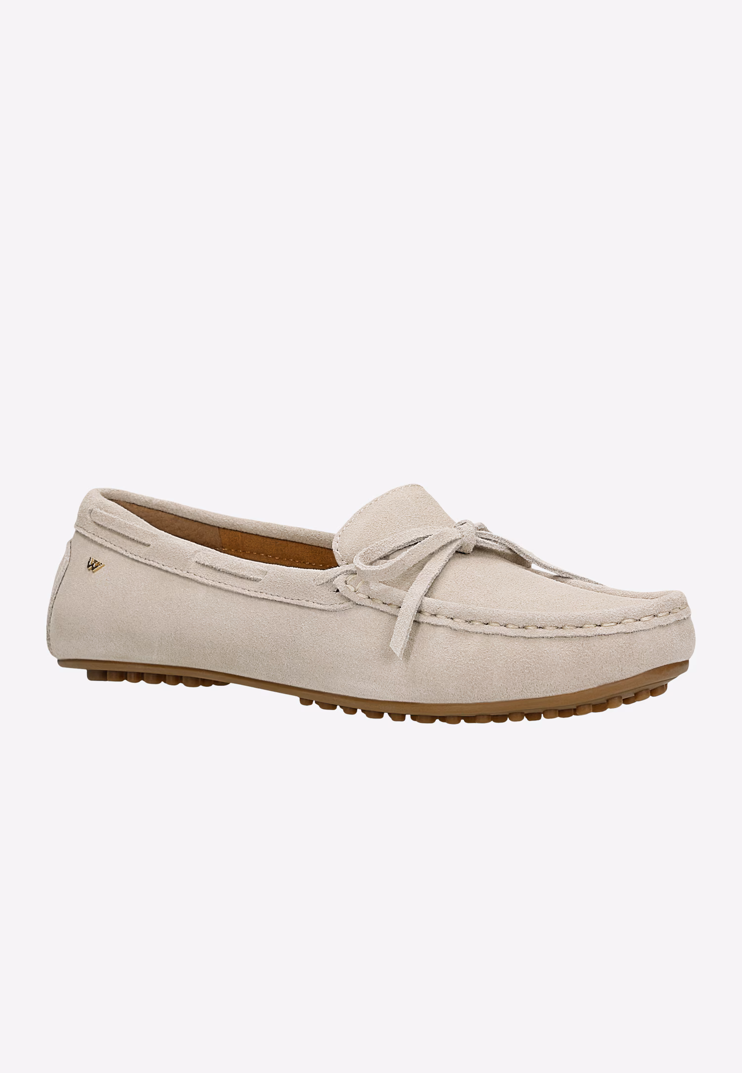Beżowe mokasyny damskie z chwostami na jasnej podeszwie
