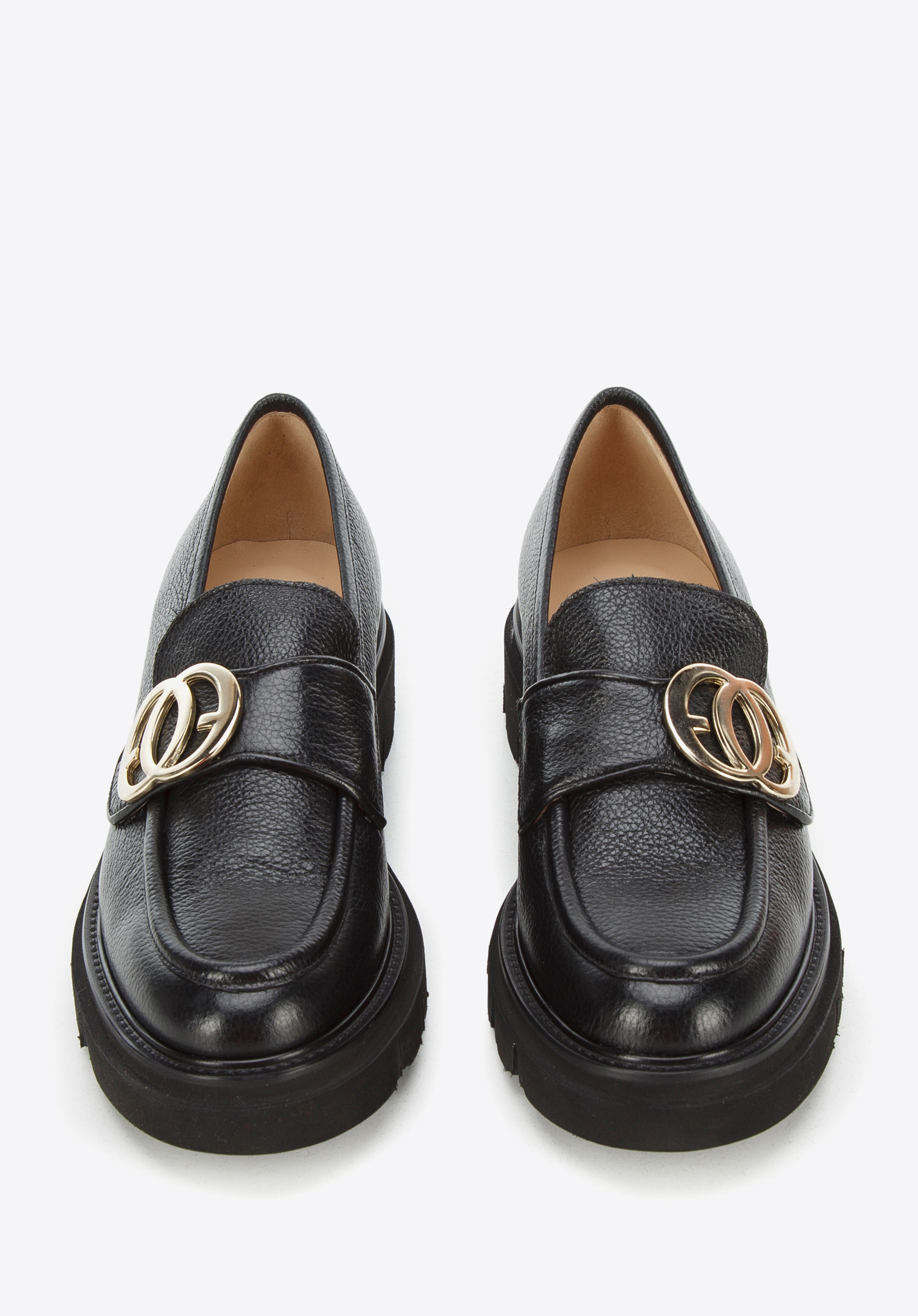 Damskie mokasyny skórzane ze sprzączką na grubej podeszwie