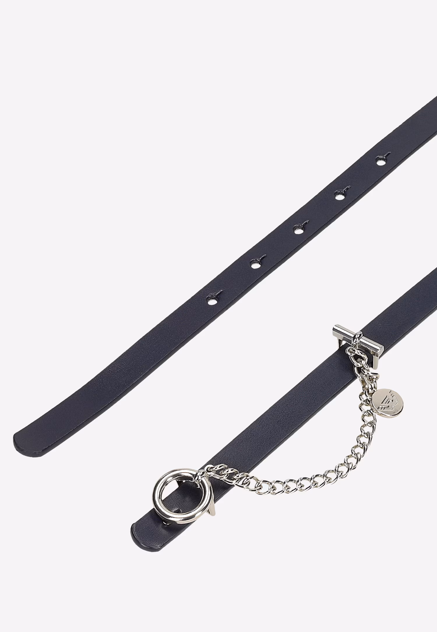 Dwustronny pasek damski granatowo-biały z ozdobnym łańcuszkiem