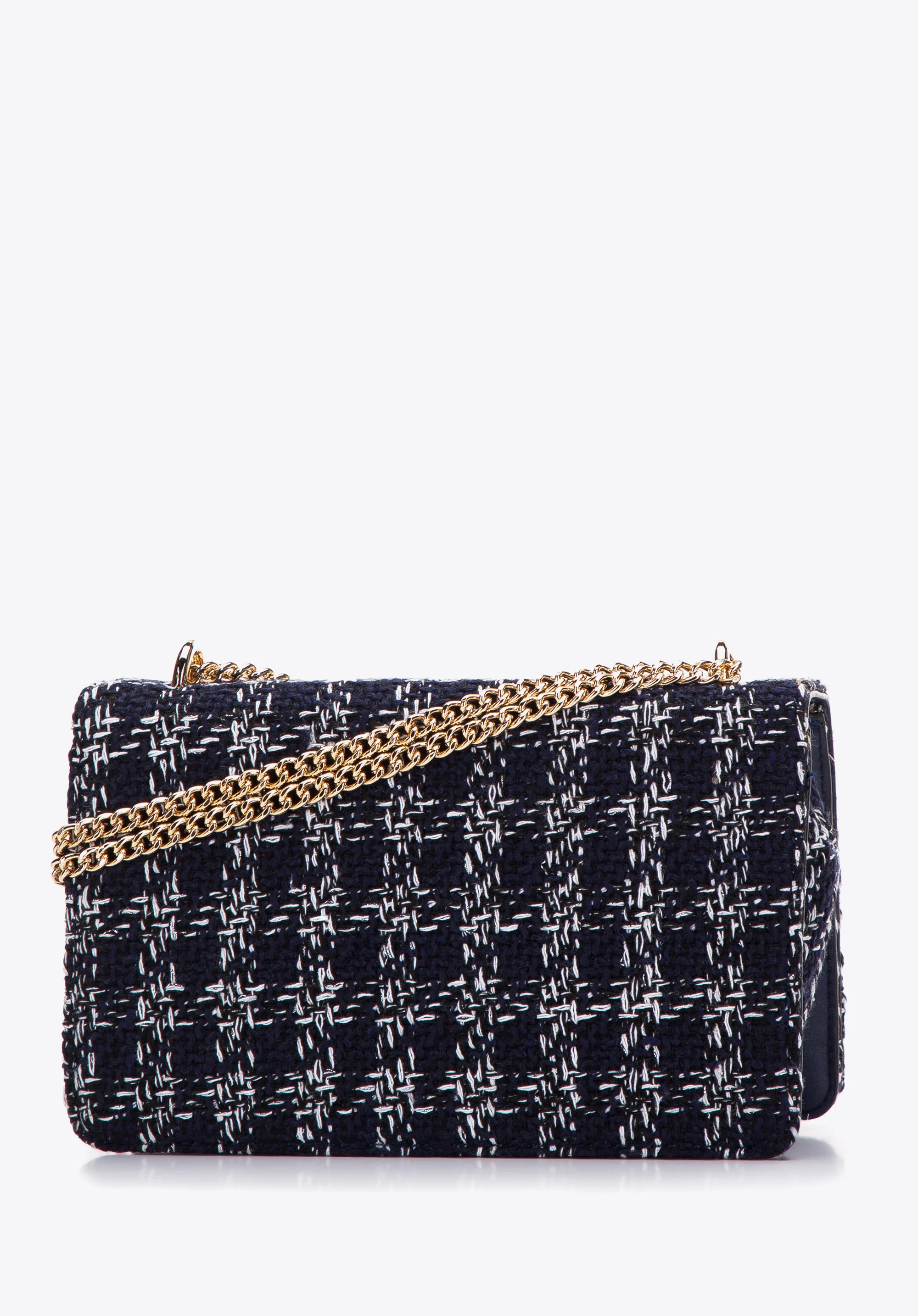 Damska minitorebka ze wstawką z tkaniny bouclé