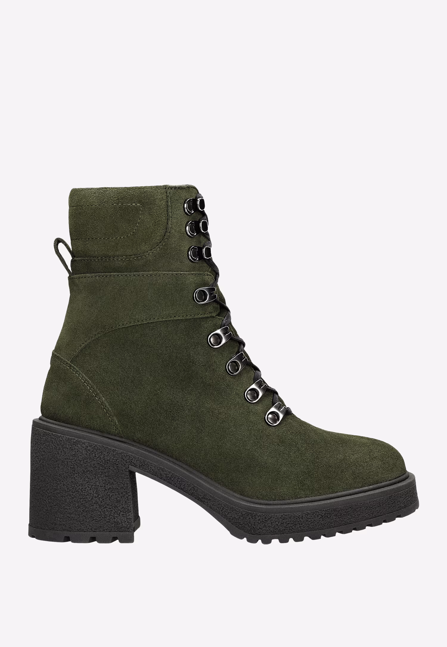 Zielone bikery damskie na stabilnym obcasie