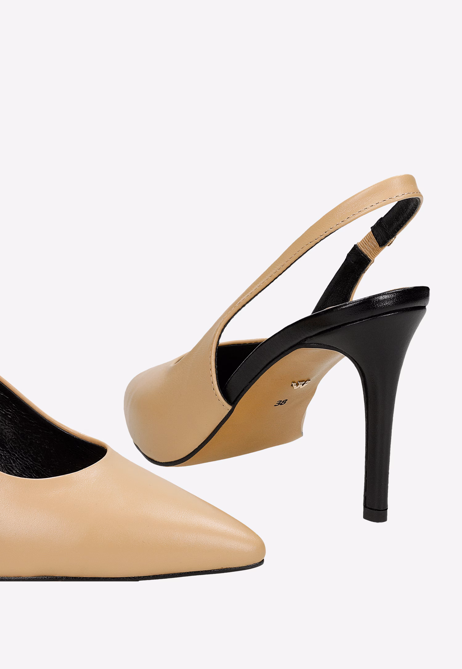 Beżowo-czarne szpilki damskie z odkrytą piętą