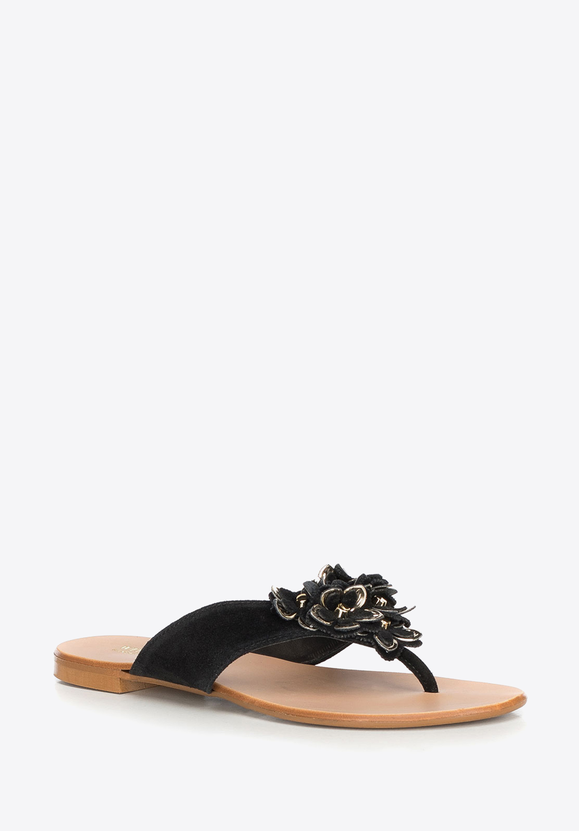 Damskie japonki zamszowe z kwiatkami