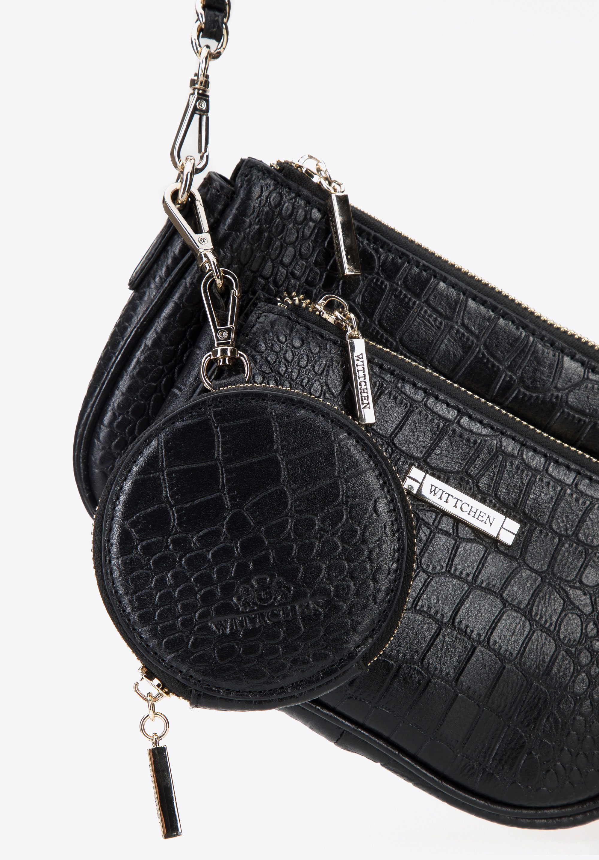 Damska torebka ze skóry o fakturze croco podwójna z etui