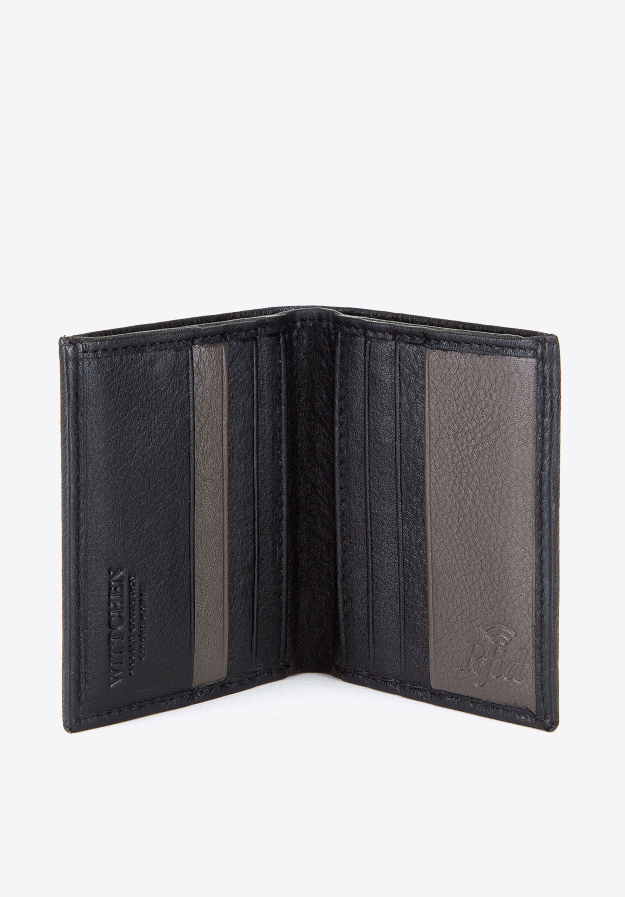 Męski portfel skórzany z czarno-szarymi kieszeniami