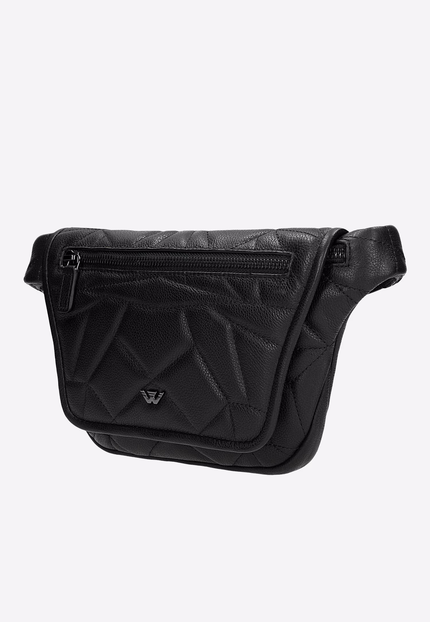 Czarna skórzana torebka nerka z pikowanym geometrycznym wzorem