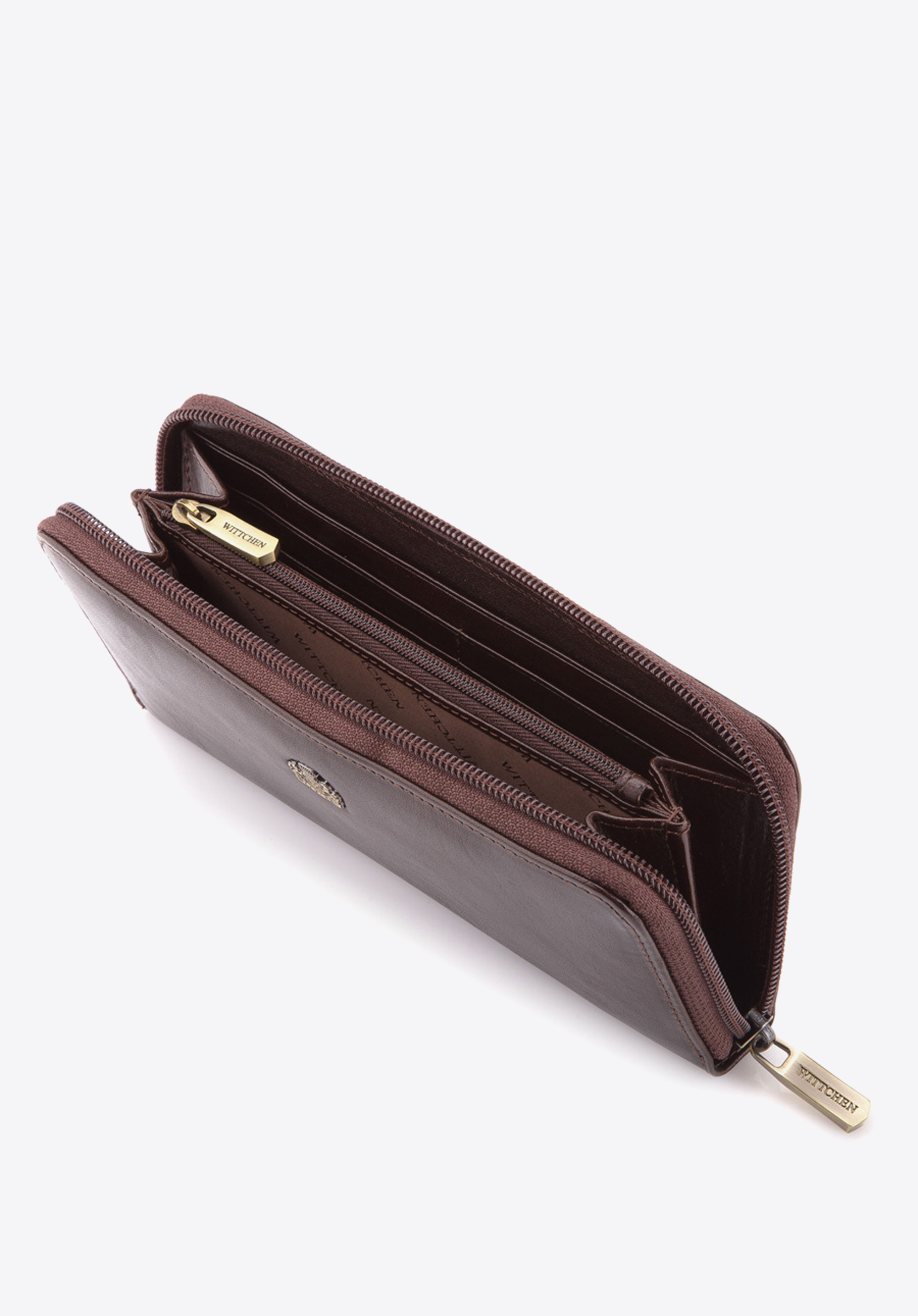 Damski portfel ze skóry z herbem na zamek