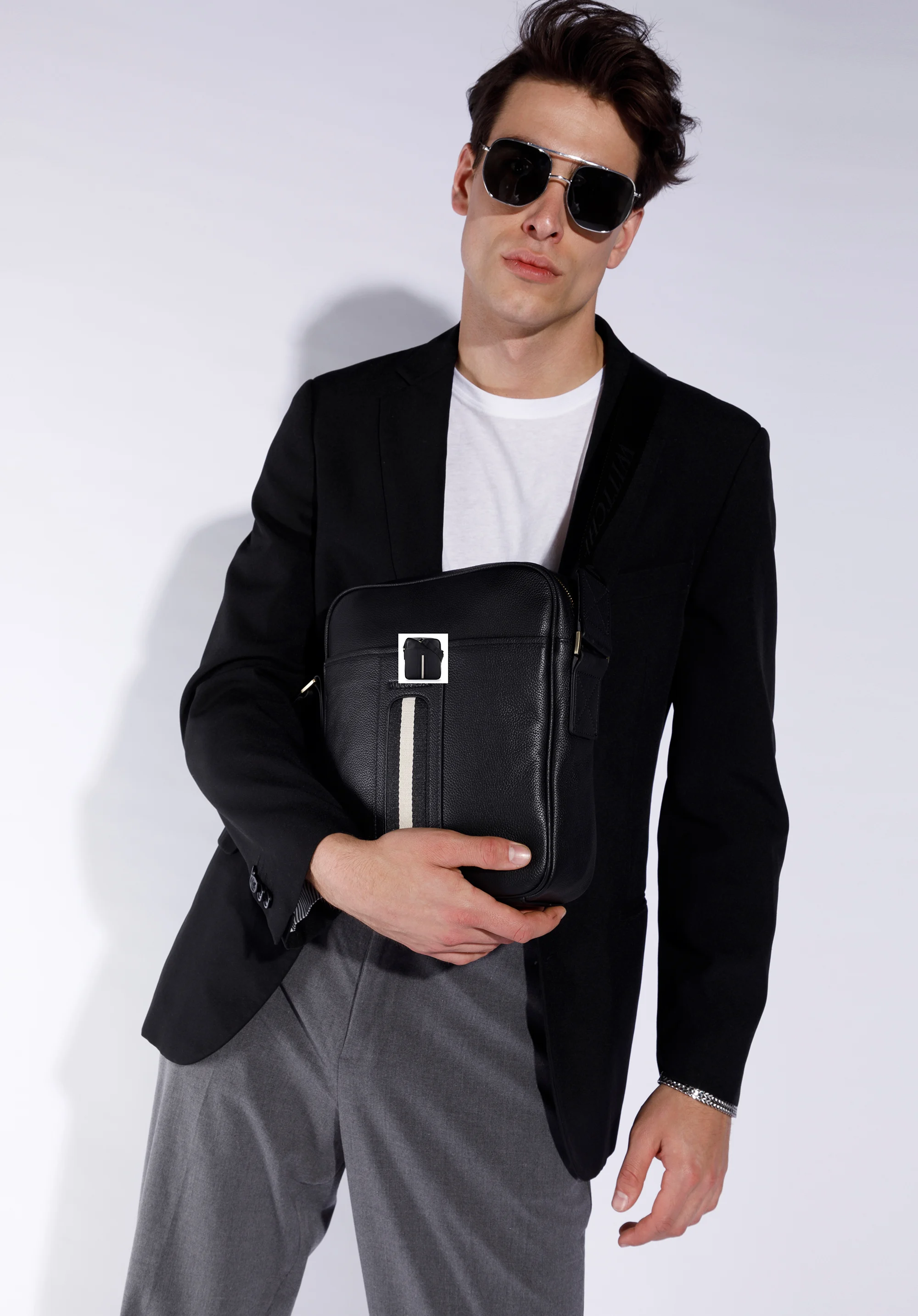 Męska listonoszka skórzana z tasiemką duża