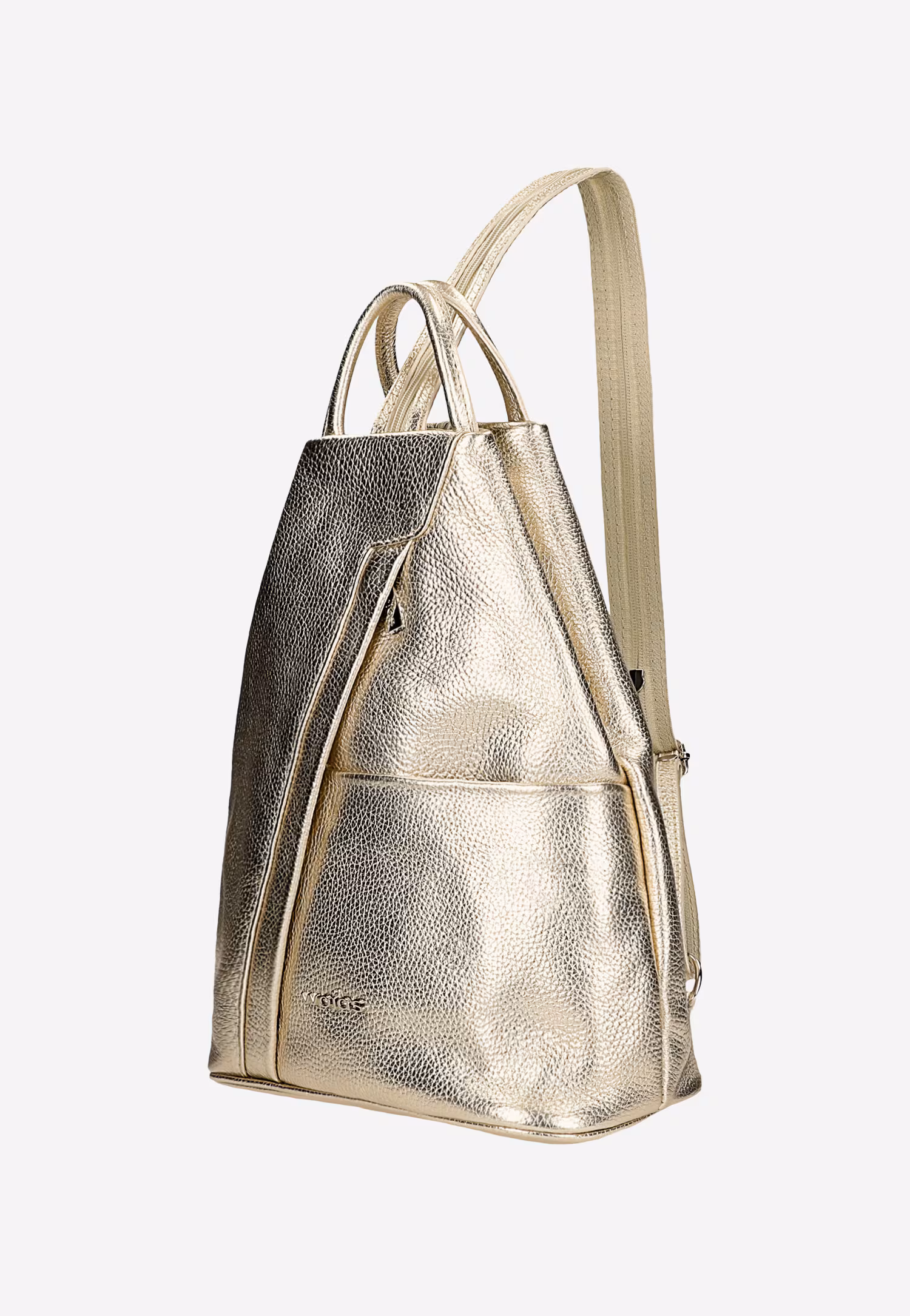 Beżowy trójkątny plecak miejski z suwakiem