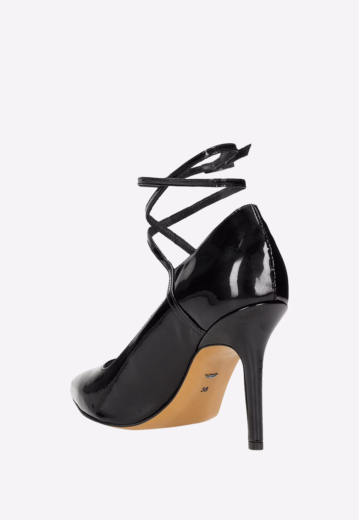 Beżowe czółenka damskie z długim paskiem oplatającym kostkę