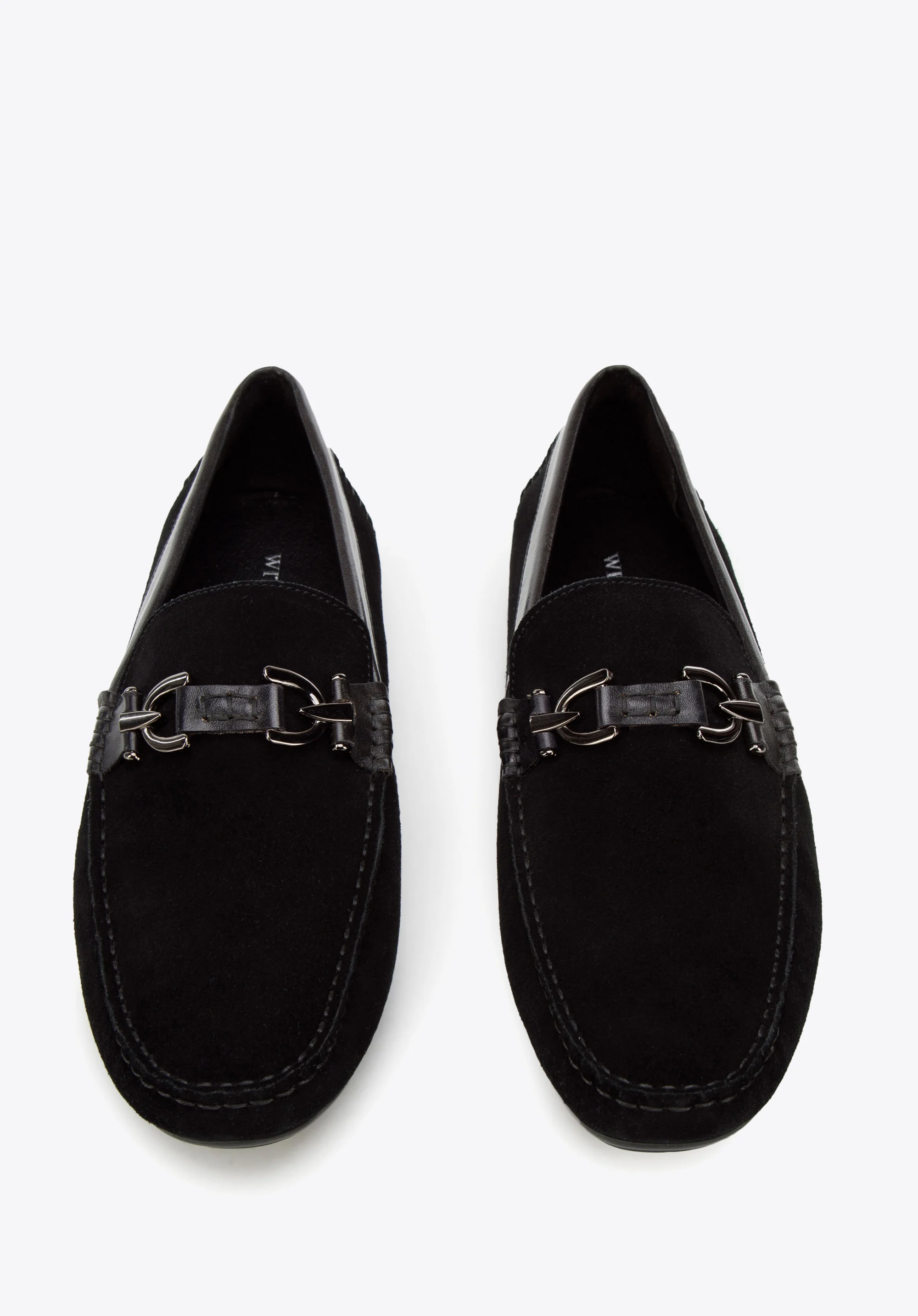 Męskie mokasyny zamszowe z ozdobną klamerką