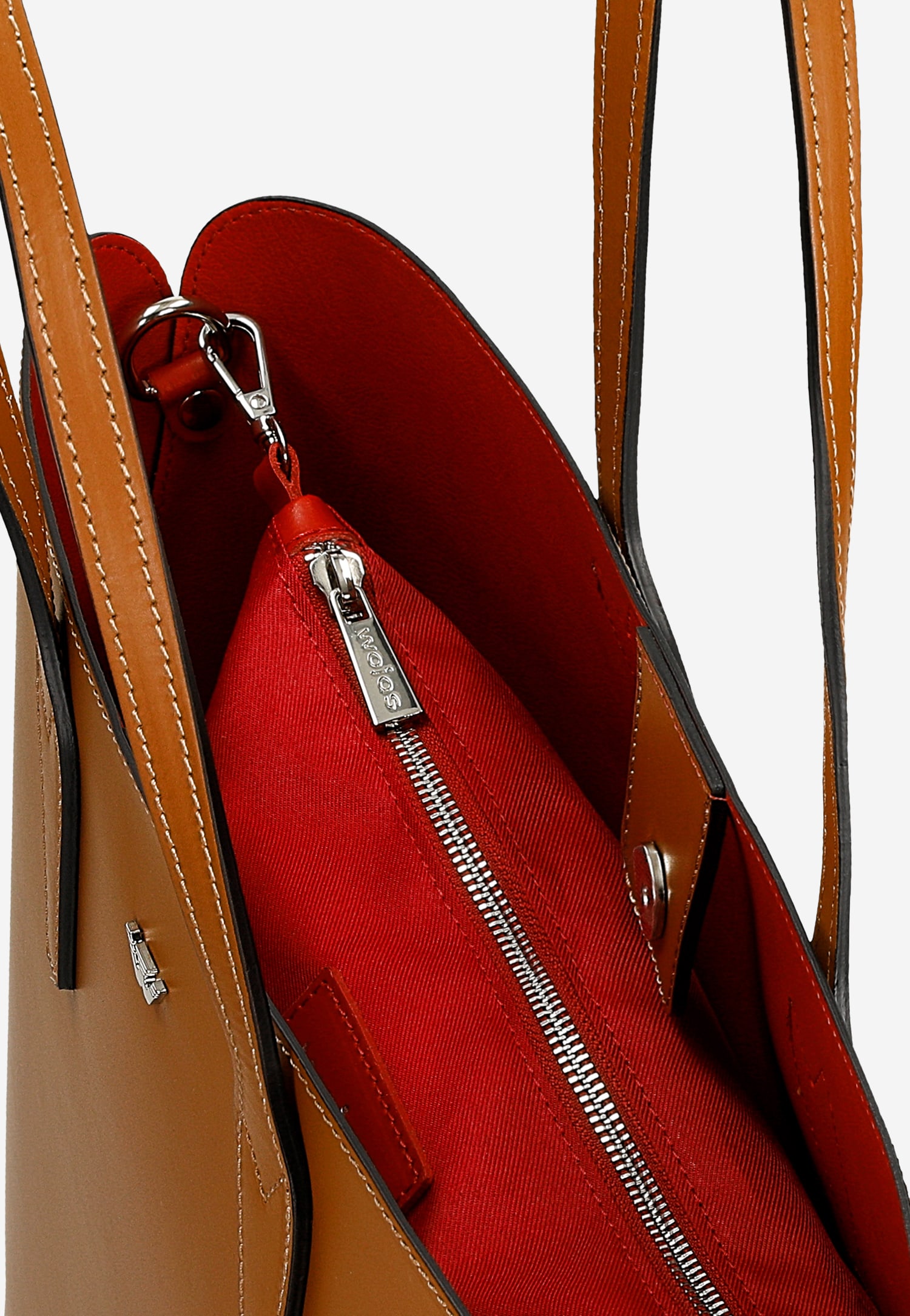 Duża shopperka skórzana z czerwonym wnętrzem