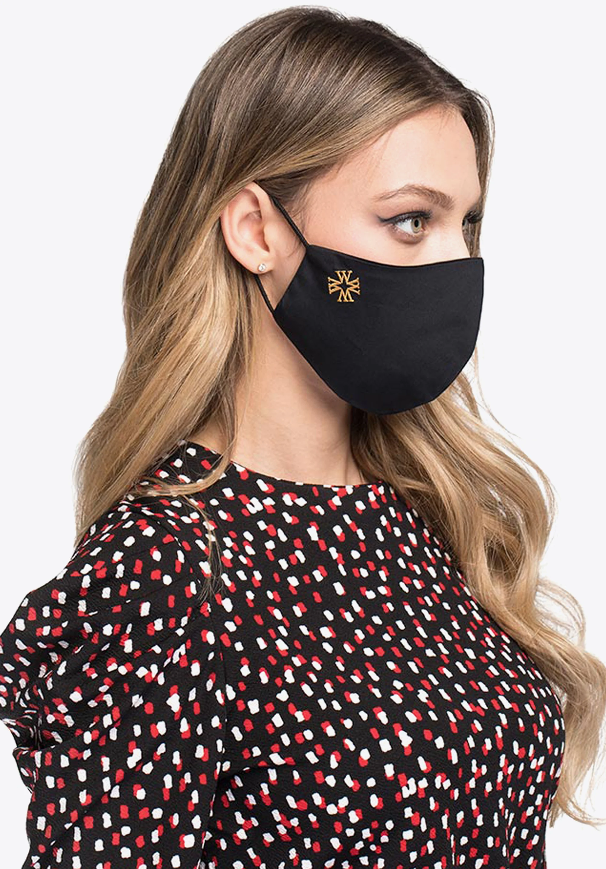 Maseczka bawełniana profilowana ze złotym monogramem