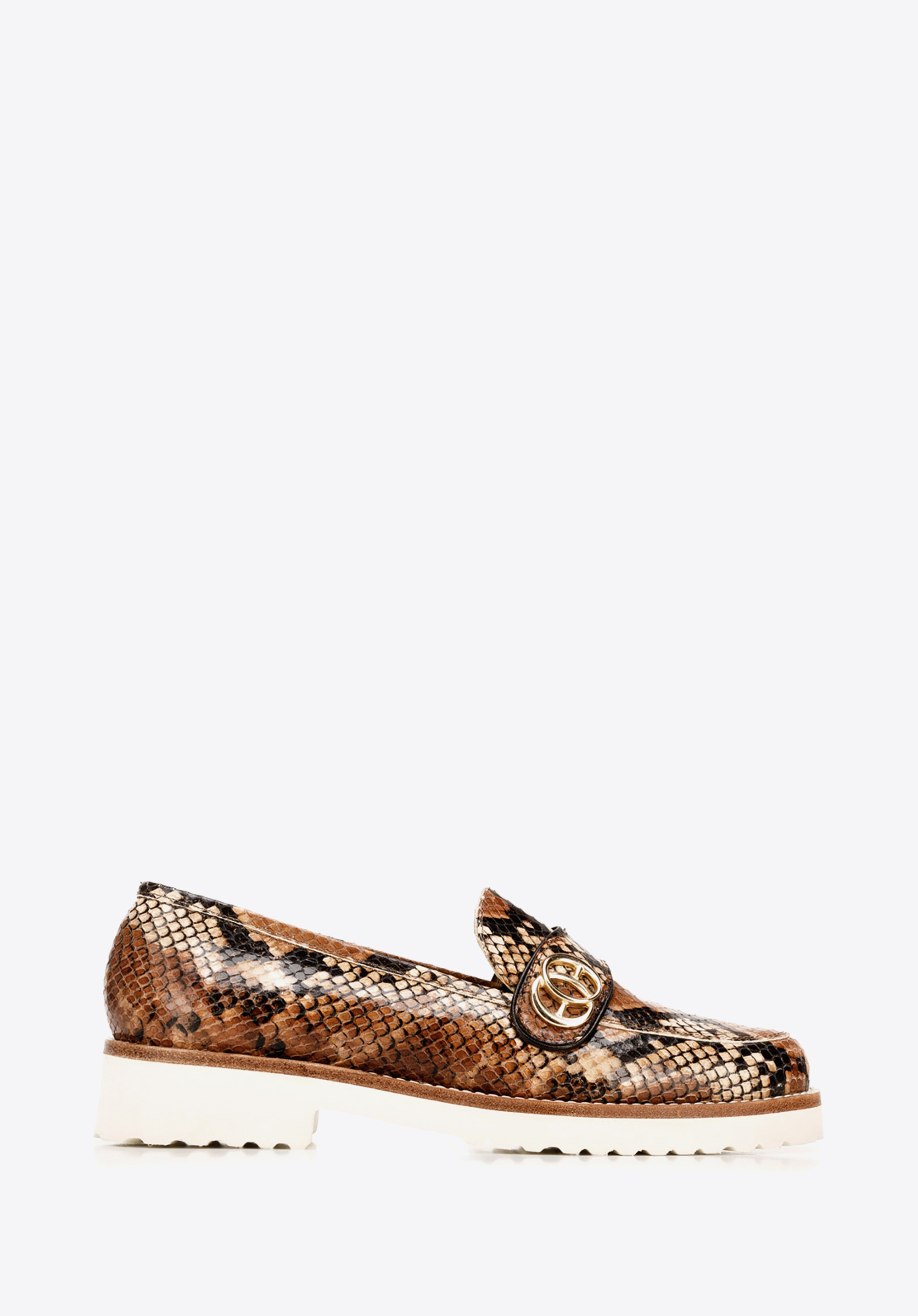Damskie mokasyny ze skóry lizard na platformie