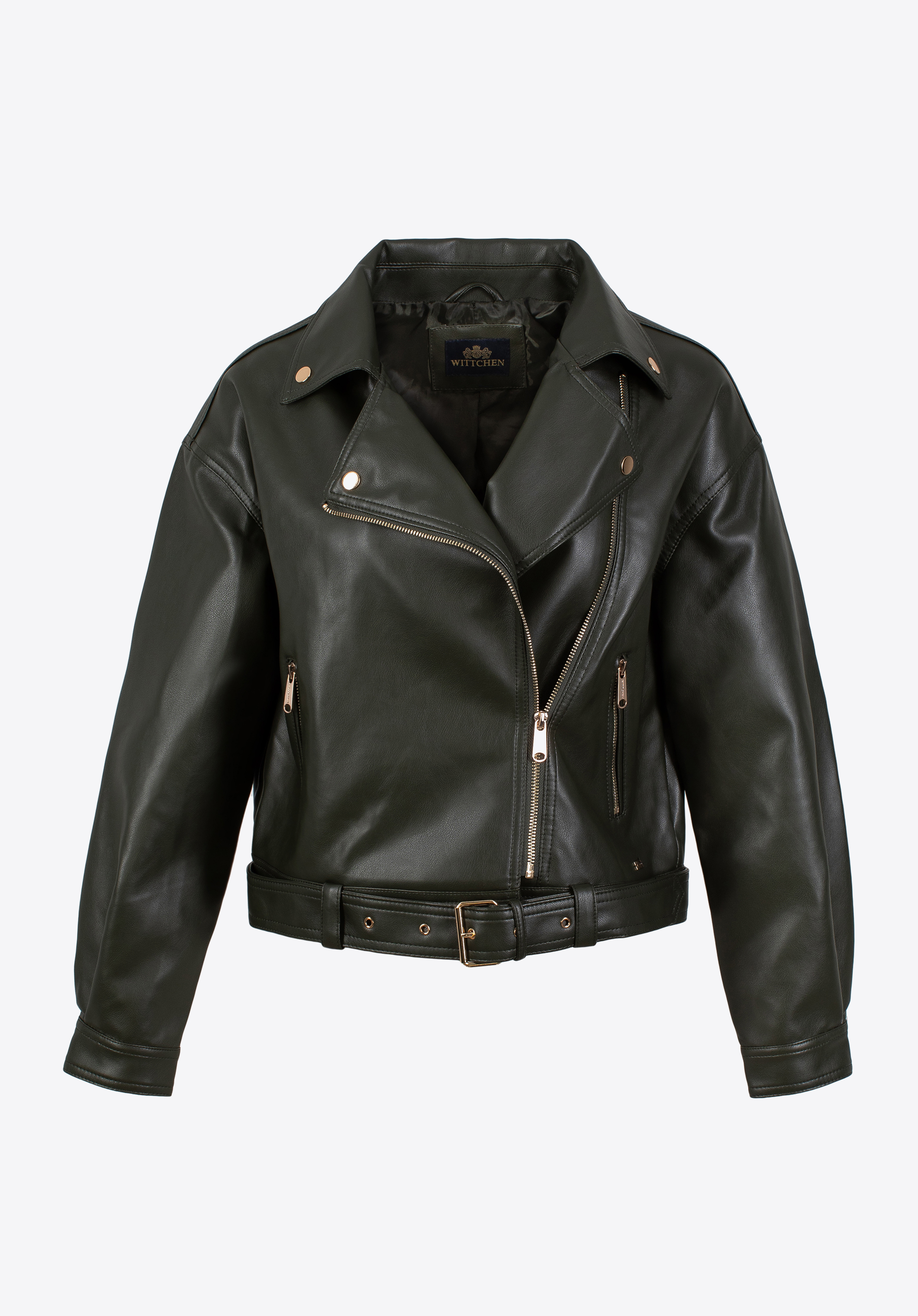 Damska ramoneska oversize z ekoskóry z paskiem