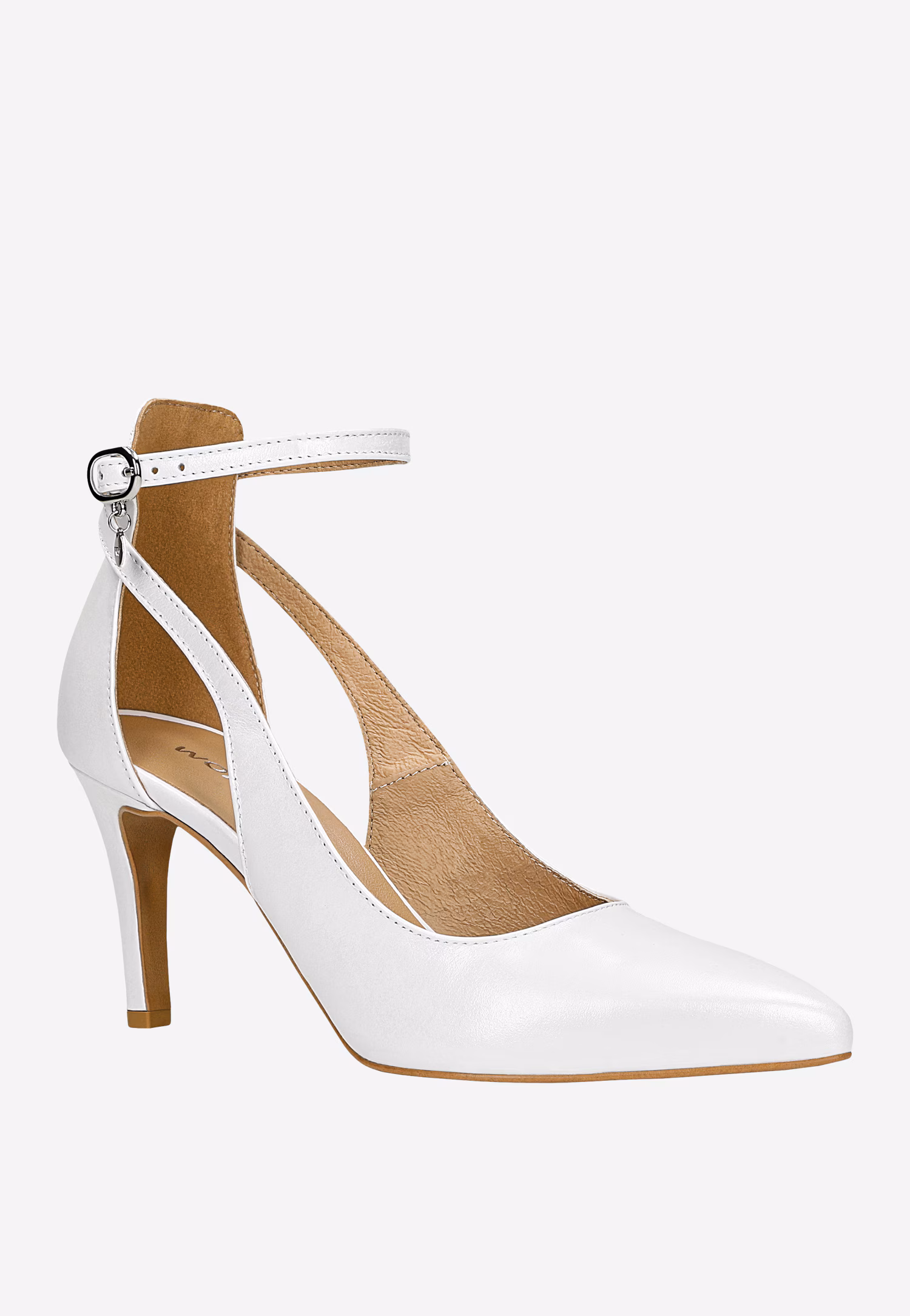 Białe czółenka ze skóry licowej na obcasie