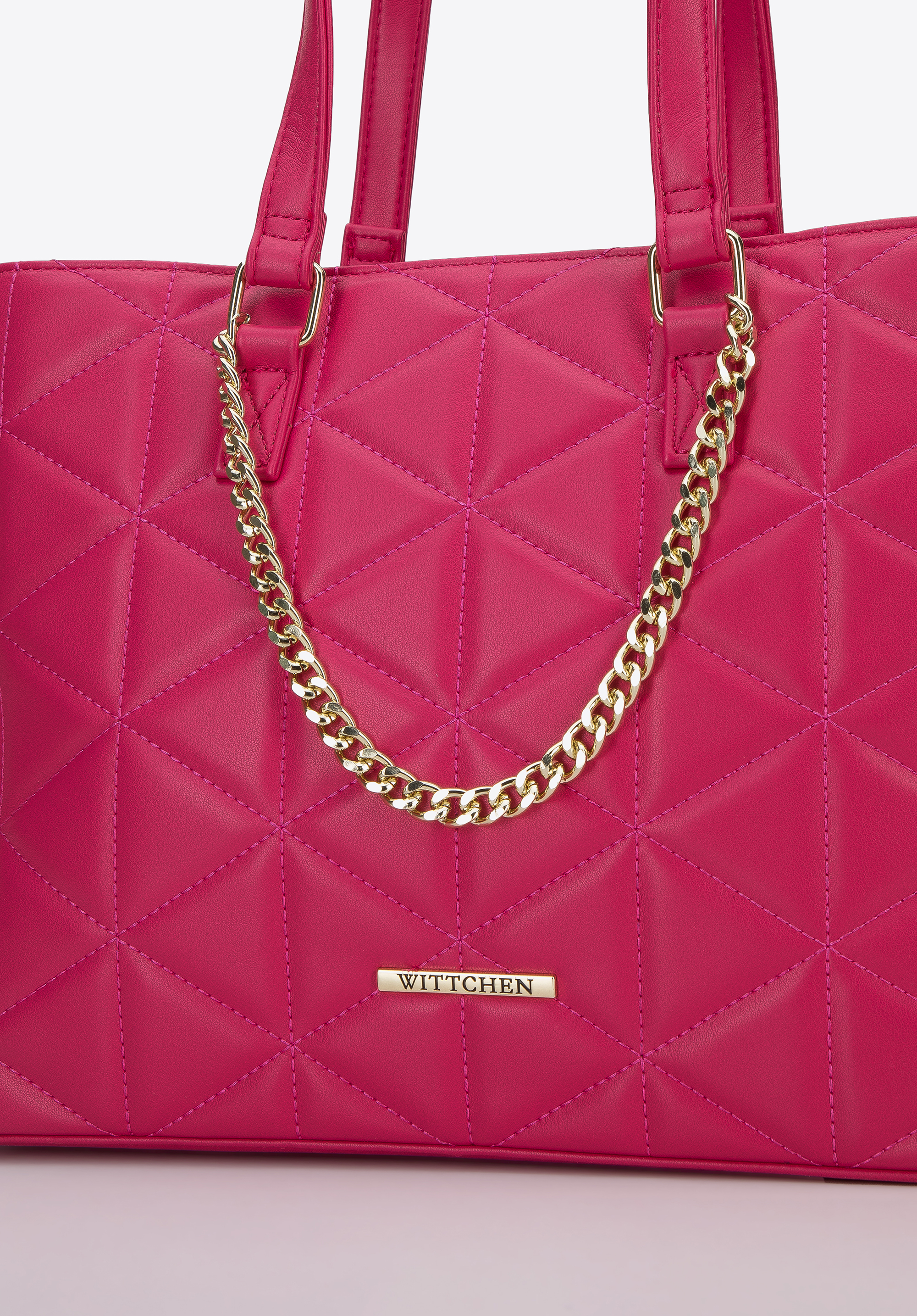 Torebka shopperka z ekoskóry pikowanej w trójkąty z łańcuszkiem