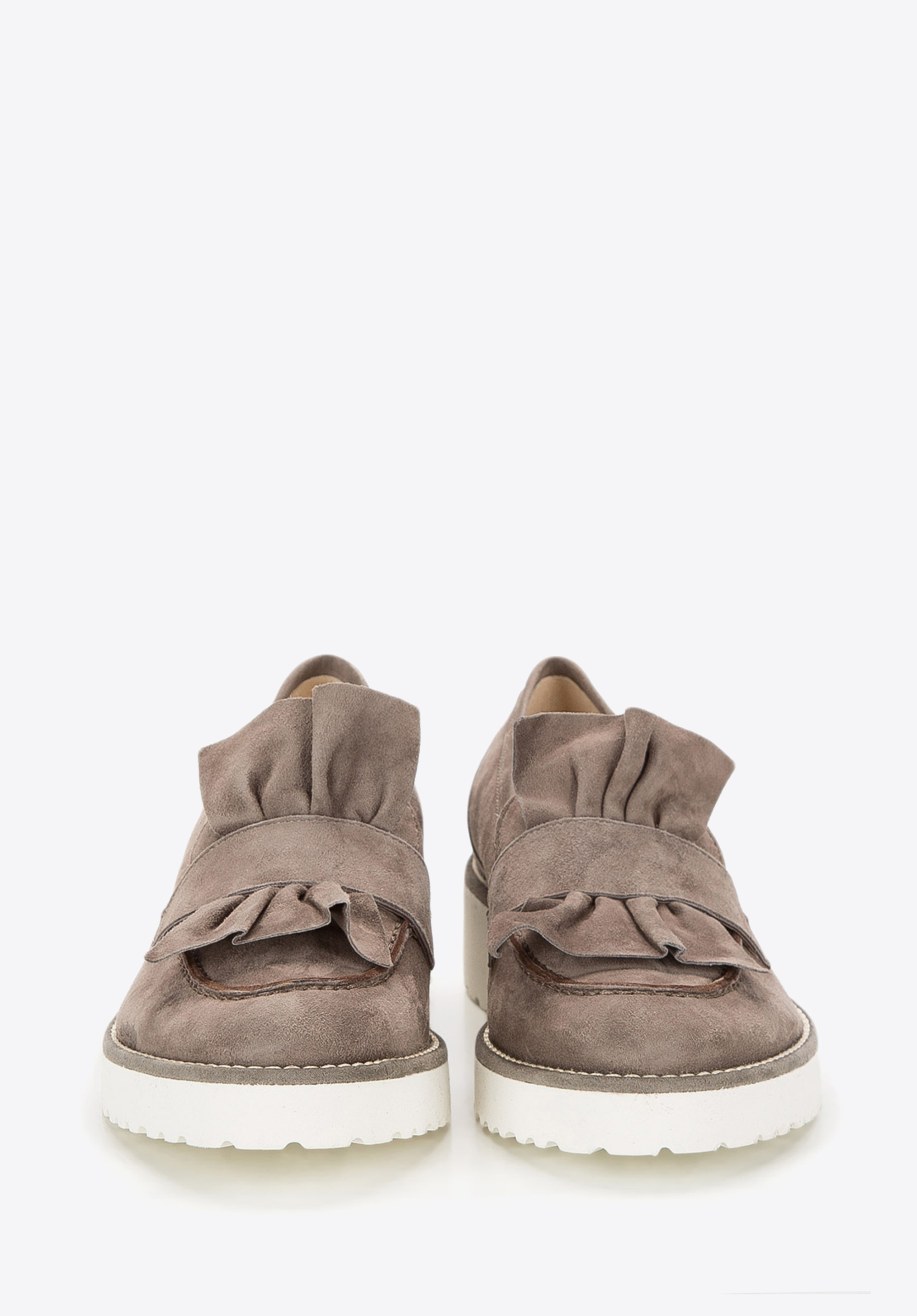 Mokasyny zamszowe z marszczeniem