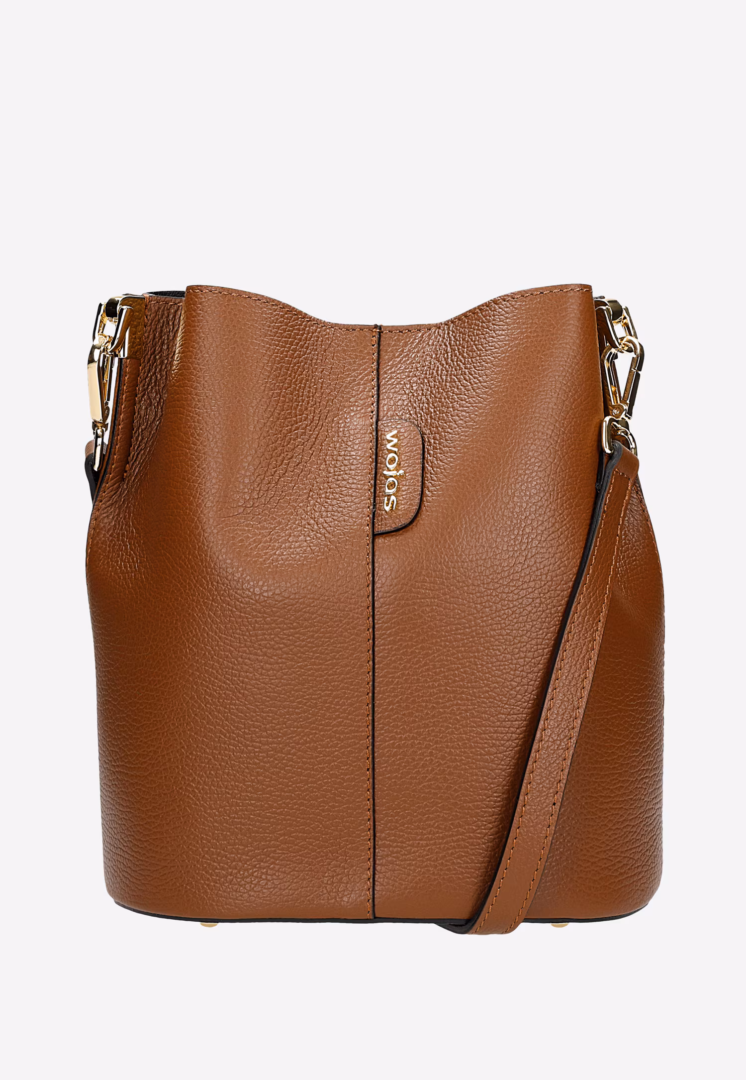 Beżowa skórzana torebka damska bucket bag