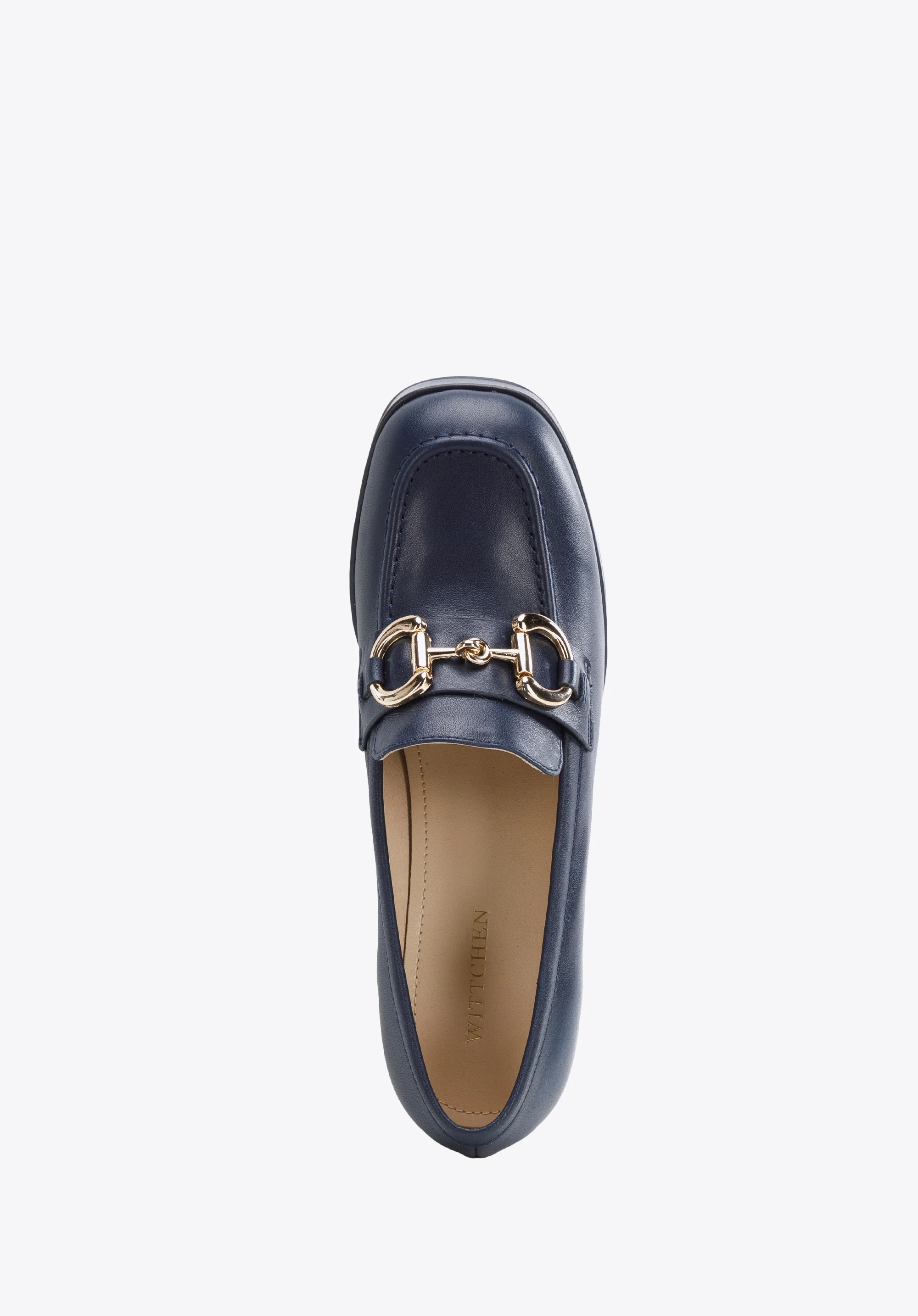 Czółenka skórzane z klamerką na platformie