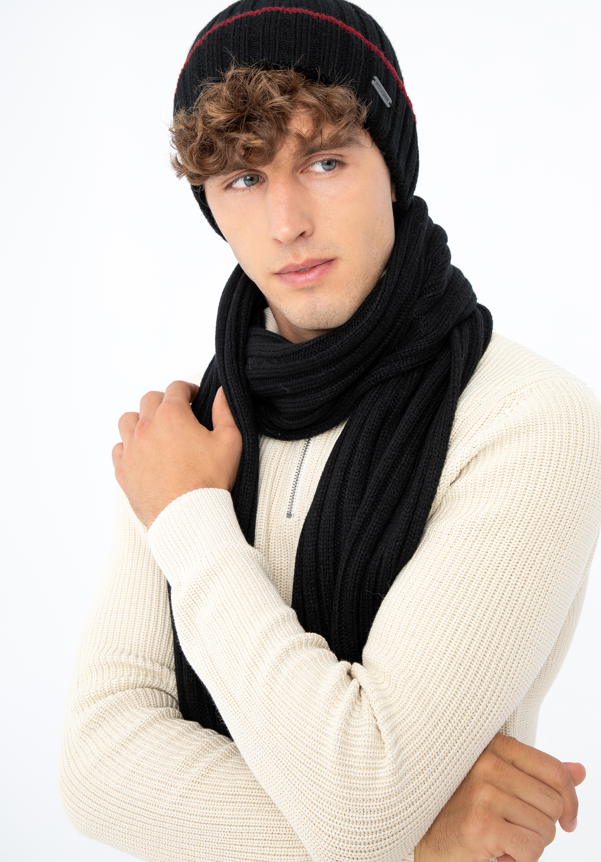 Męski komplet zimowy z kolorowym paskiem