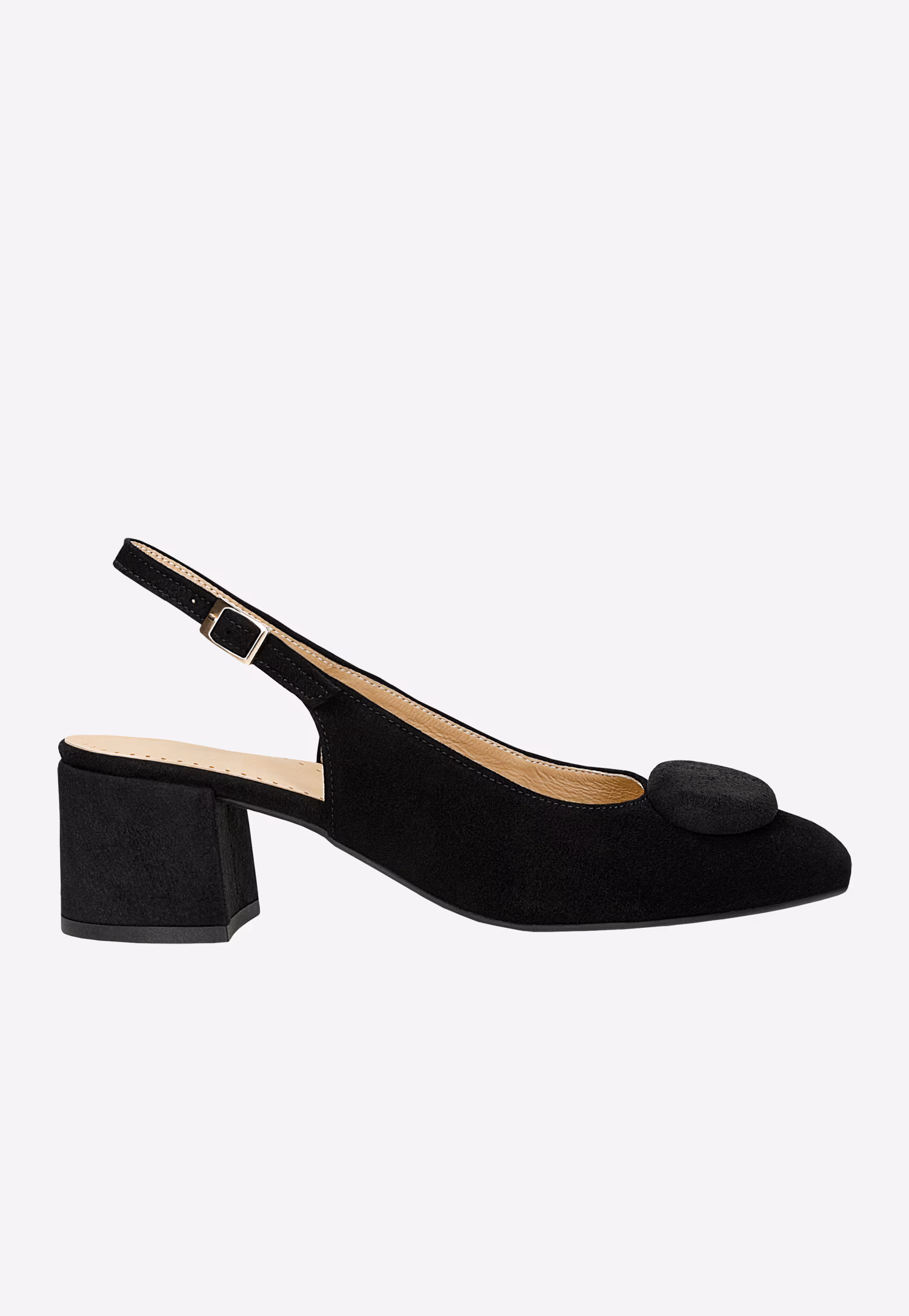 Czarne czółenka na niskim obcasie z odkrytą piętą