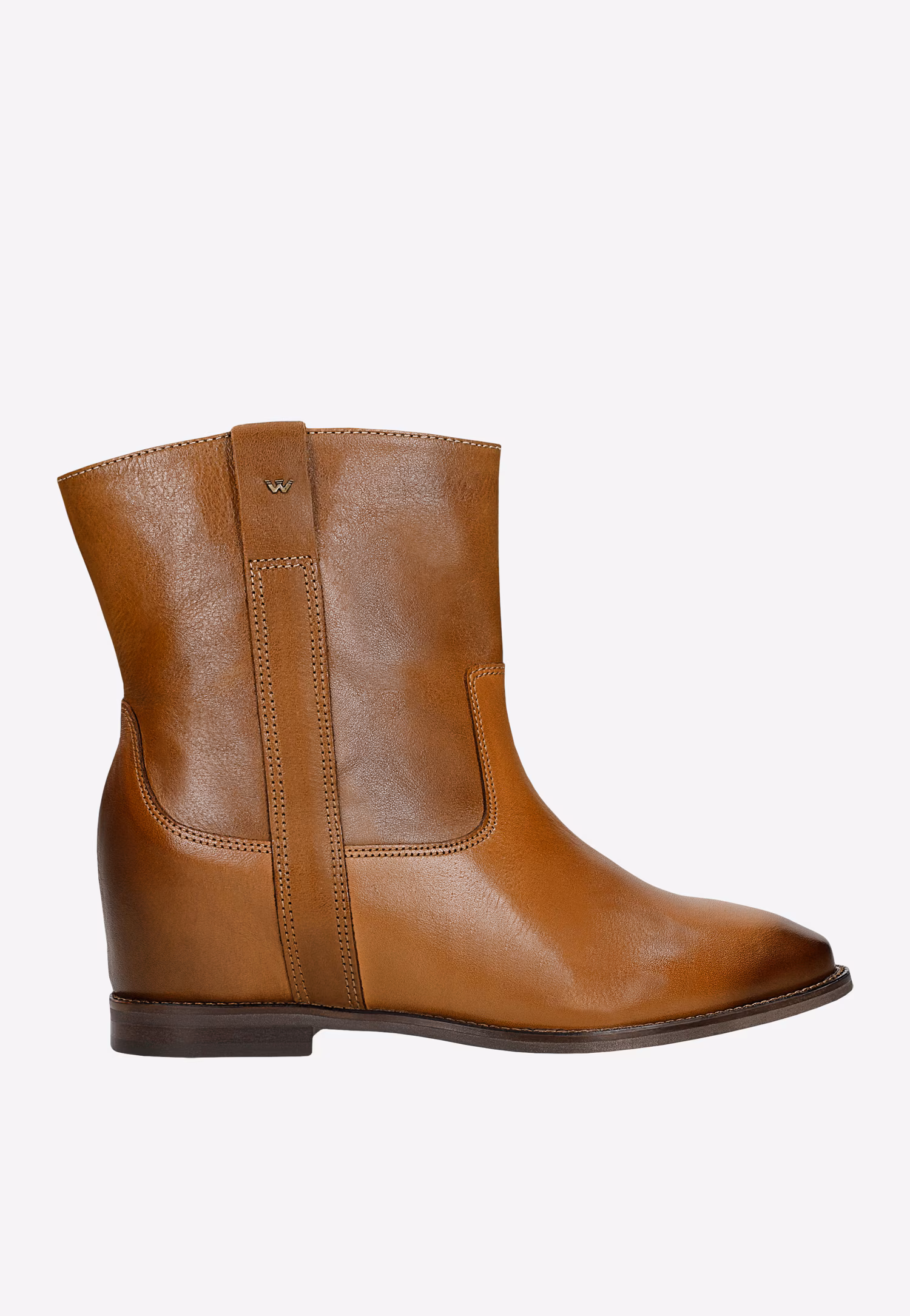 Brązowe skórzane botki z ukrytym koturnem