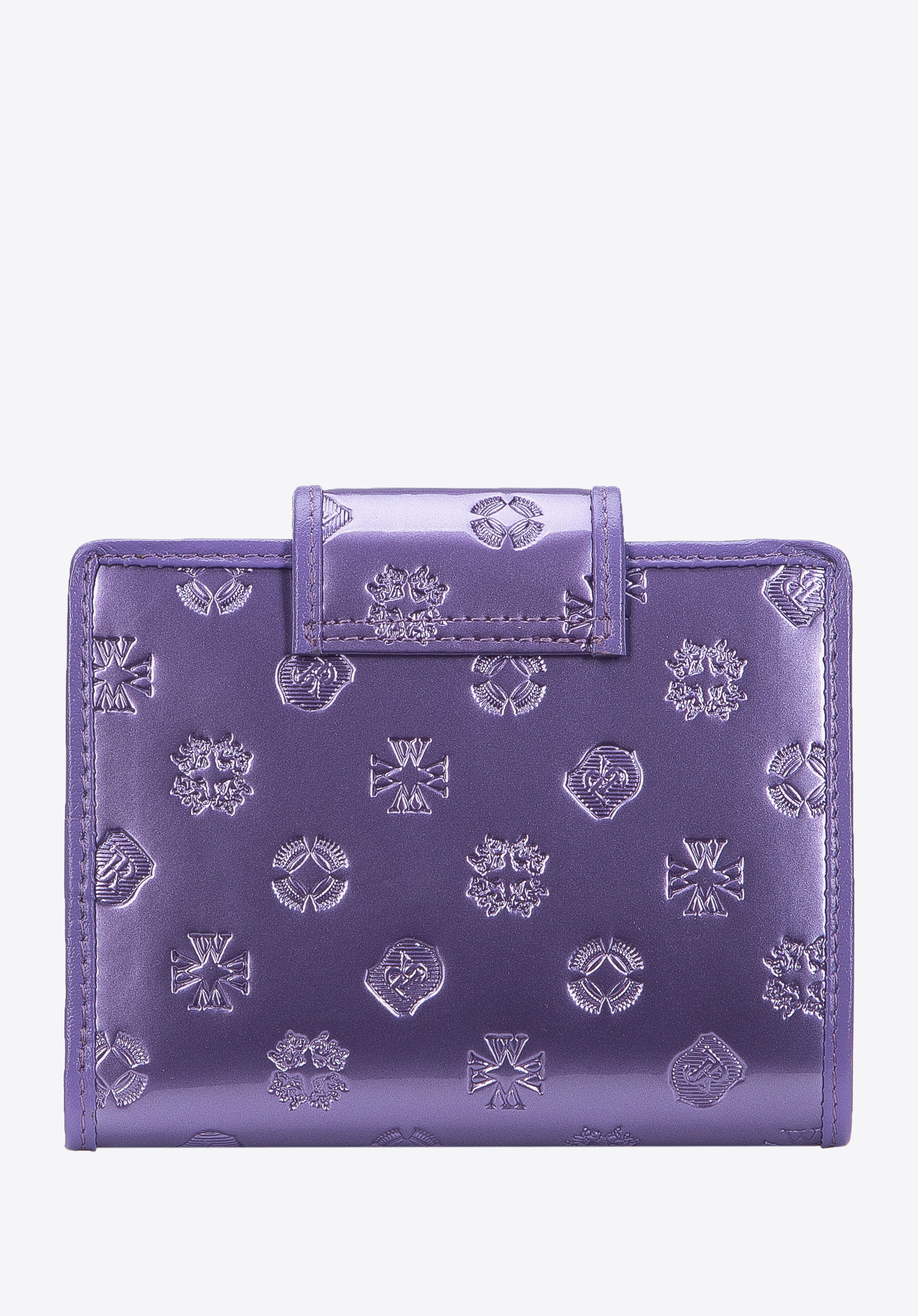 Damski portfel z lakierowanej skóry w monogram zapinany na napę