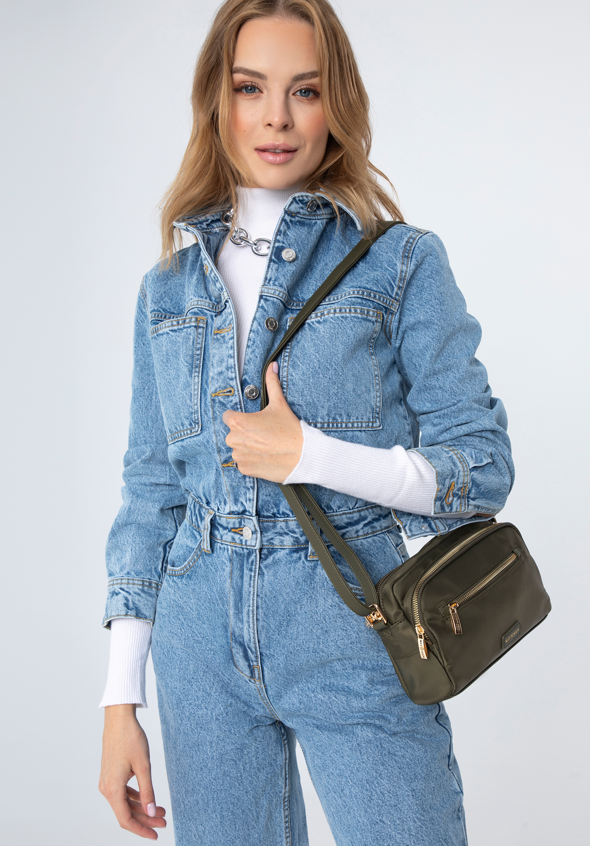 Damska listonoszka z nylonu ze wstawkami z ekoskóry