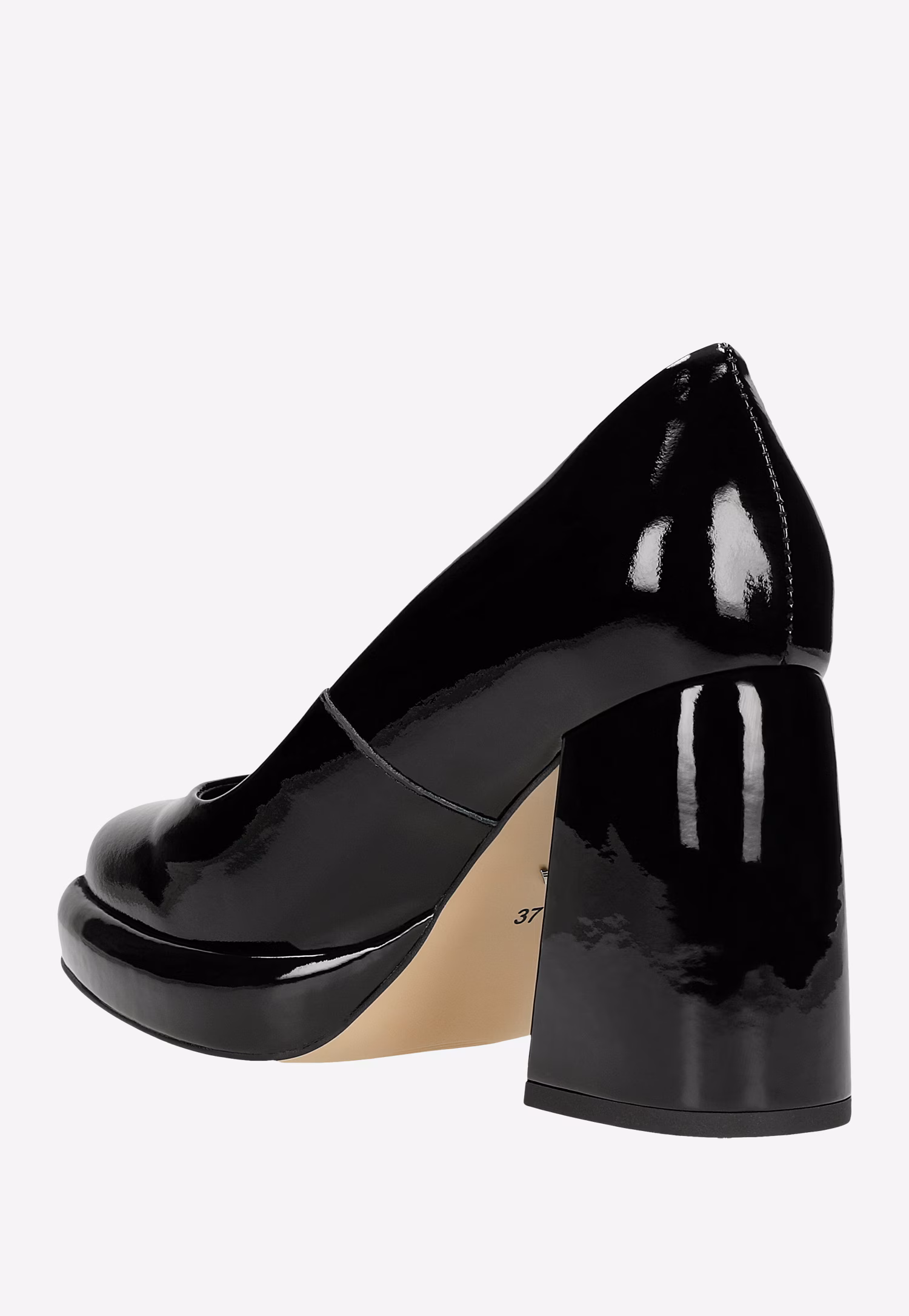 Czarne lakierowane czółenka na masywnym obcasie