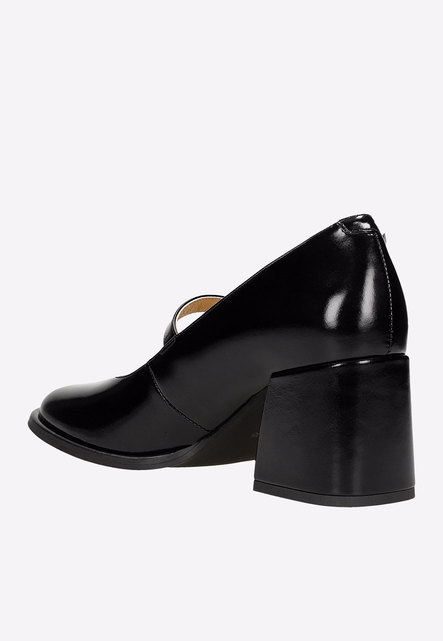 Czarne lakierowane czółenka Mary Jane na stabilnym słupku