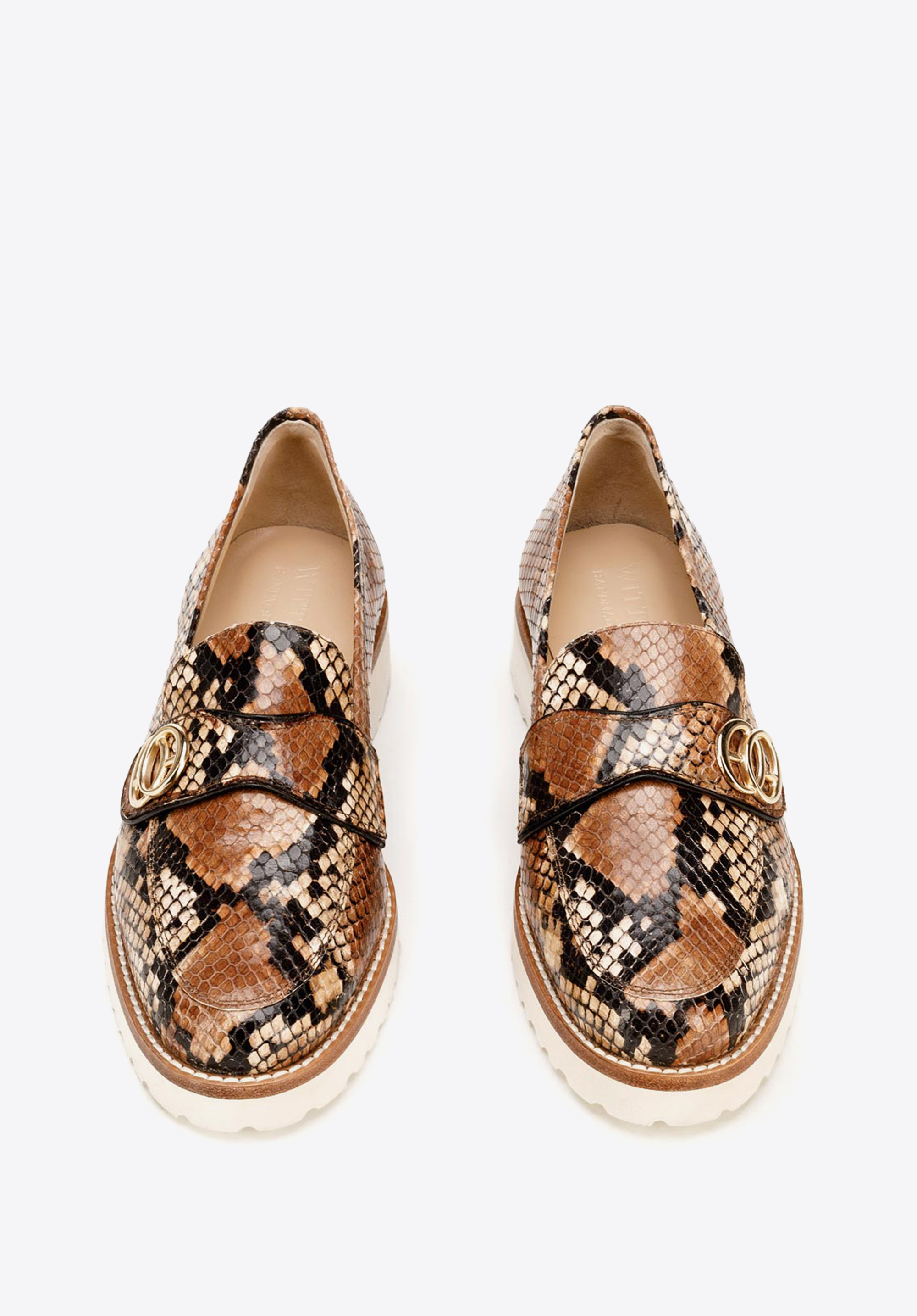 Damskie mokasyny ze skóry lizard na platformie