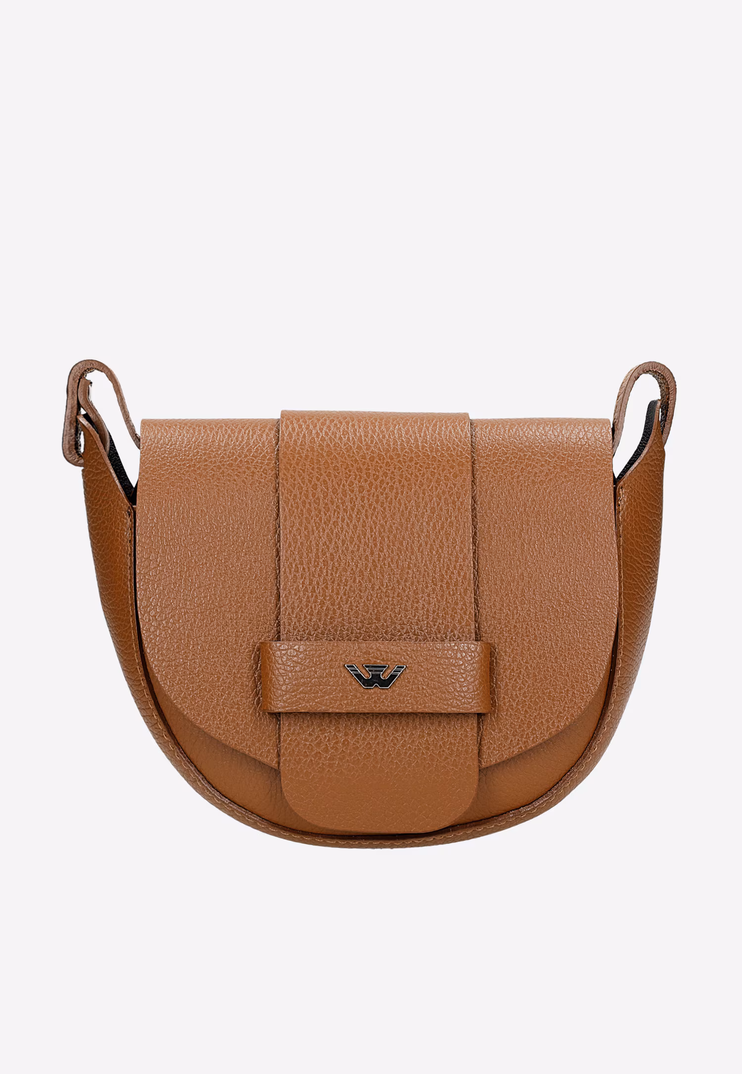 Jasnobrązowa skórzana torebka damska typu saddle bag