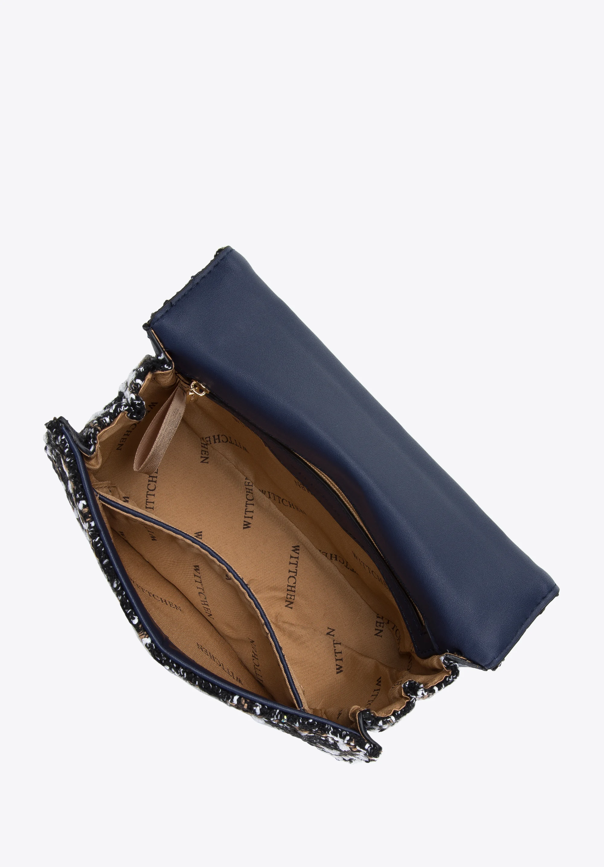 Damska minitorebka ze wstawką z tkaniny bouclé