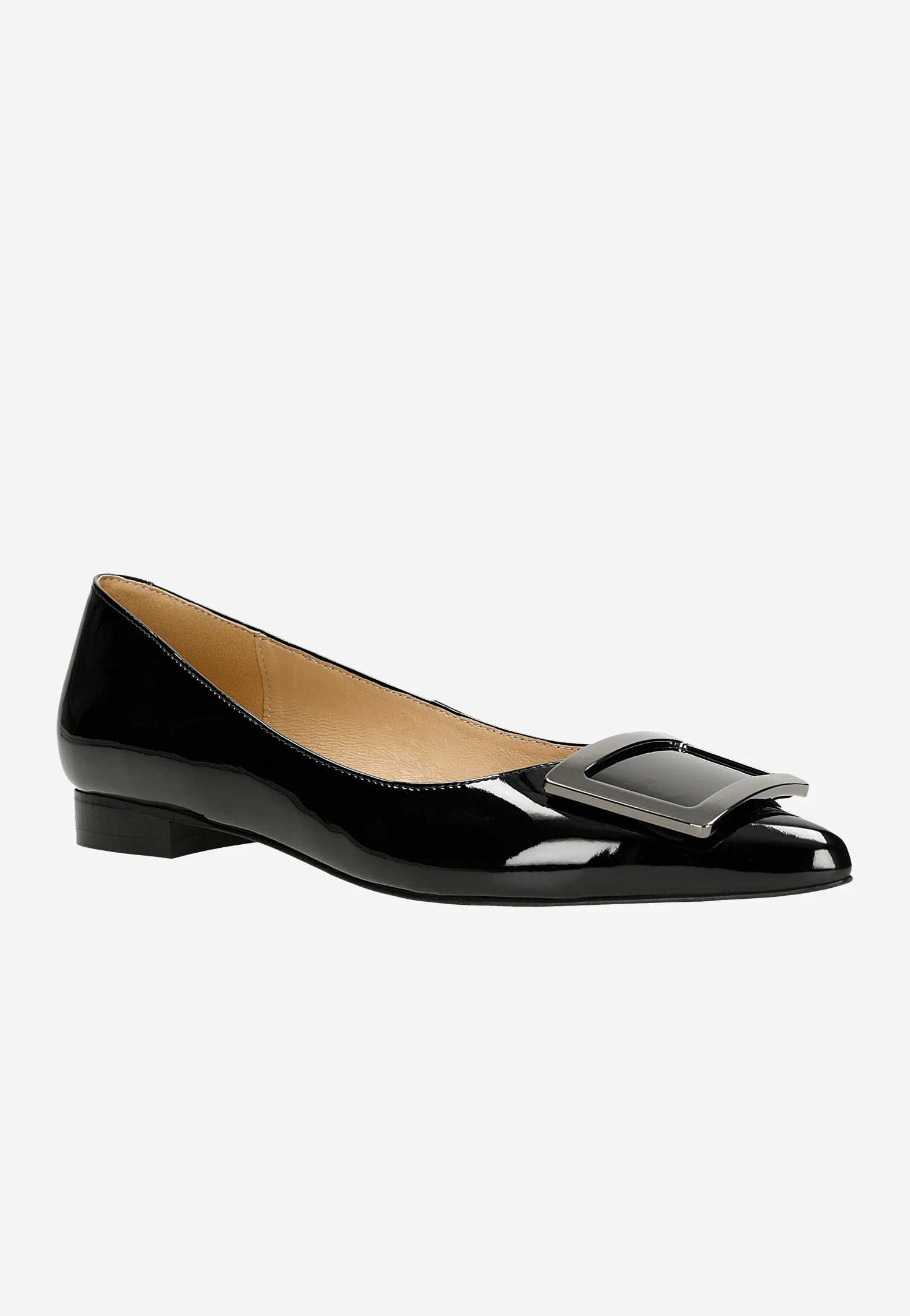 Czarne lakierowane baleriny z metalową ozdobą