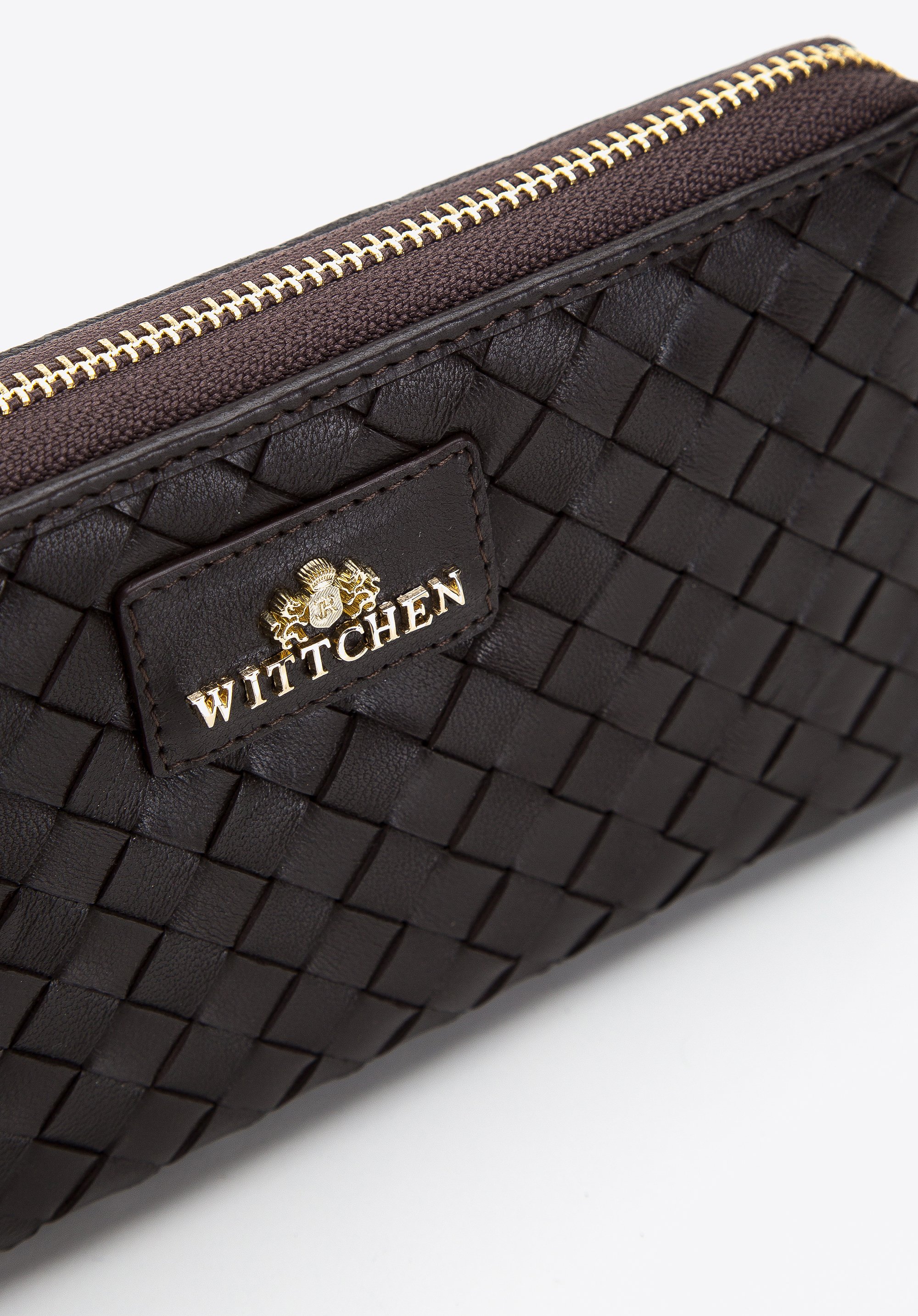 Damski portfel ze skórzanej plecionki duży