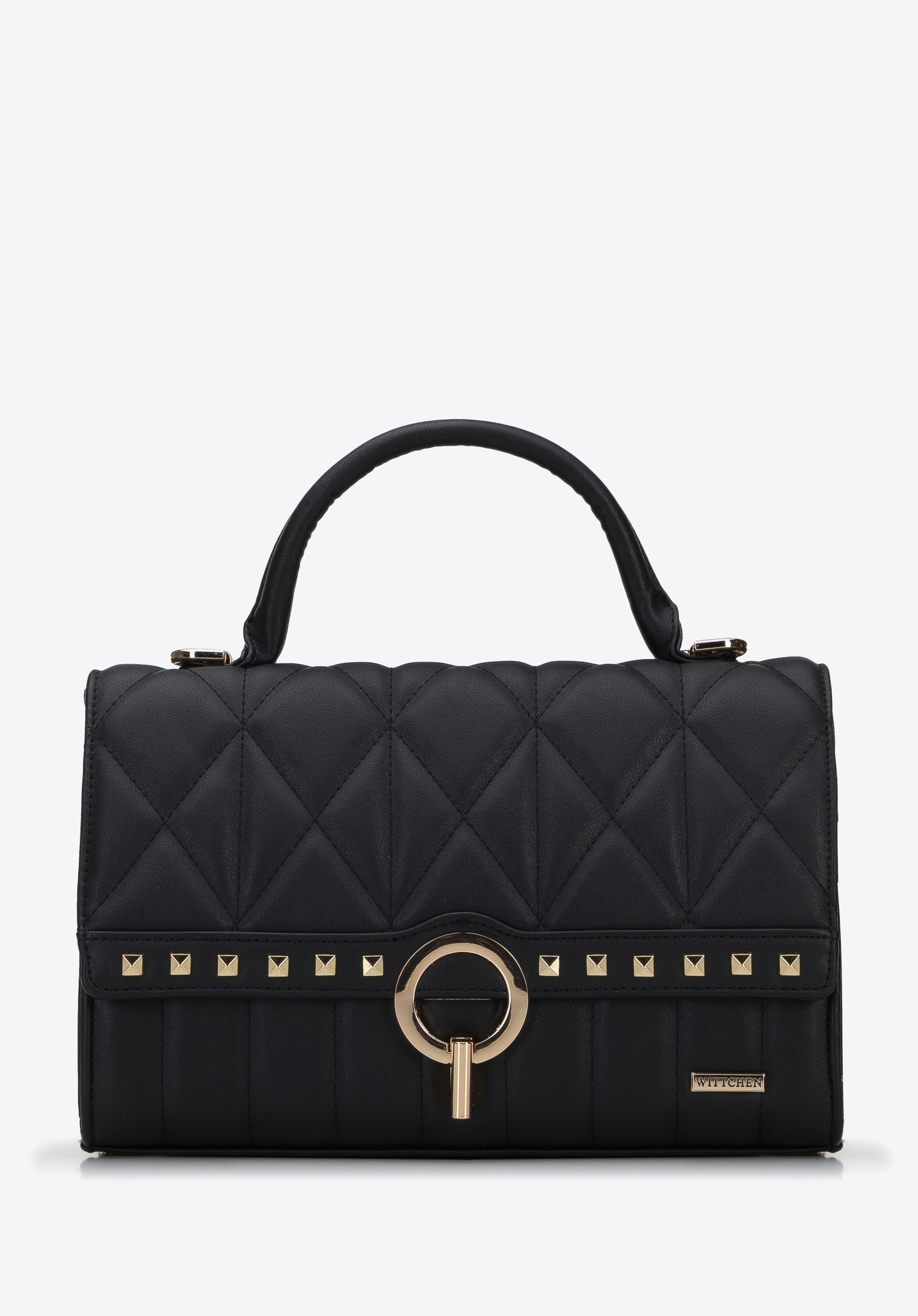 Torebka kuferek z pikowanej ekoskóry z nitami