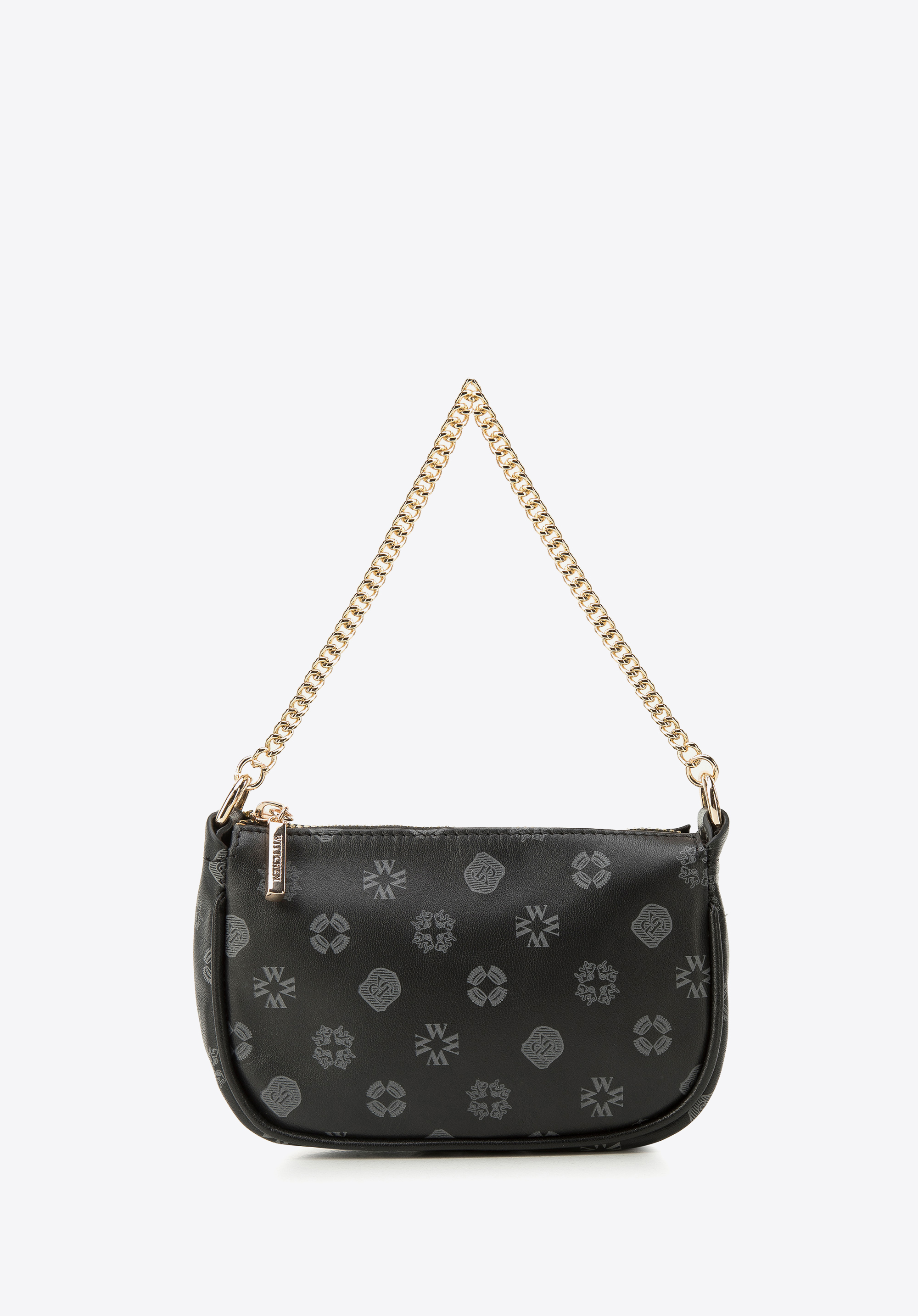 Damska minitorebka ze skóry w monogram na łańcuszku