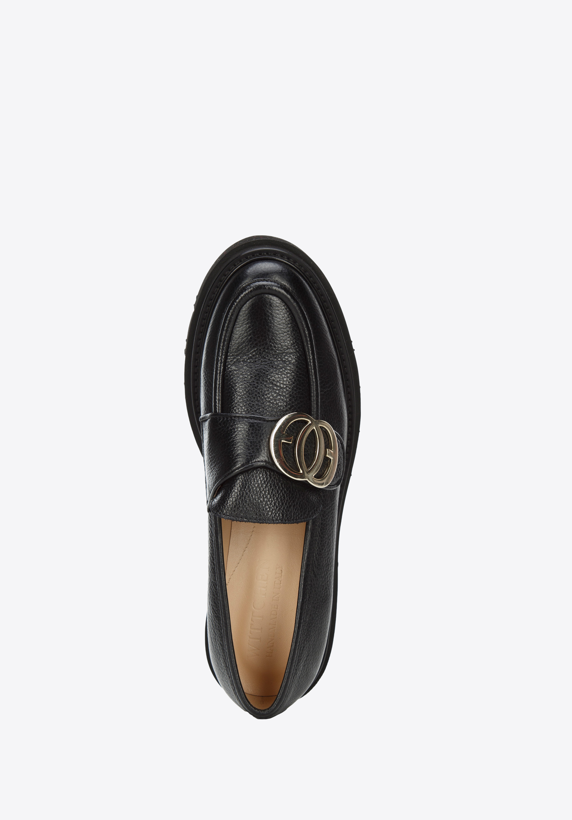 Damskie mokasyny skórzane ze sprzączką na grubej podeszwie