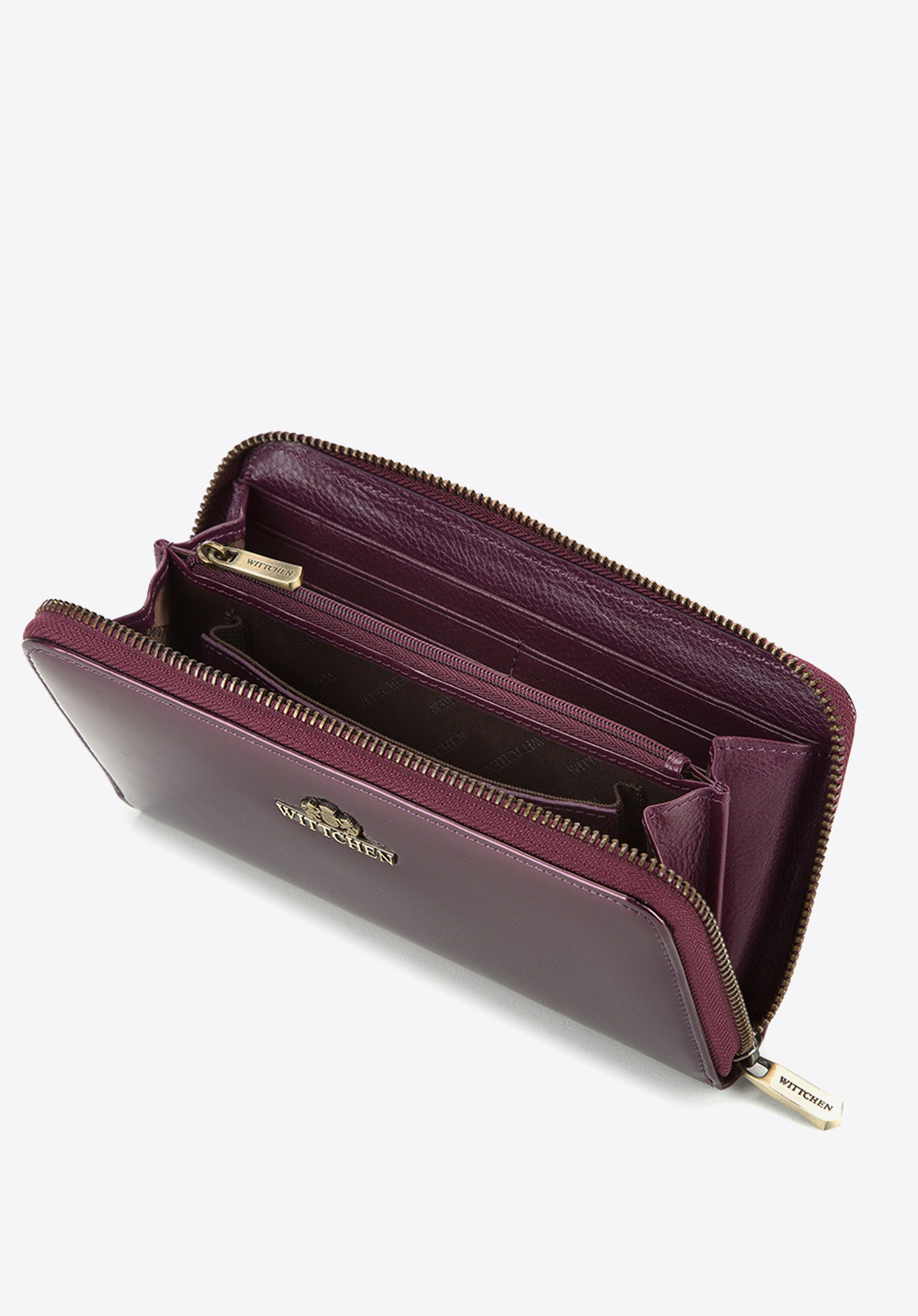 Damski portfel skórzany lakierowany na zamek