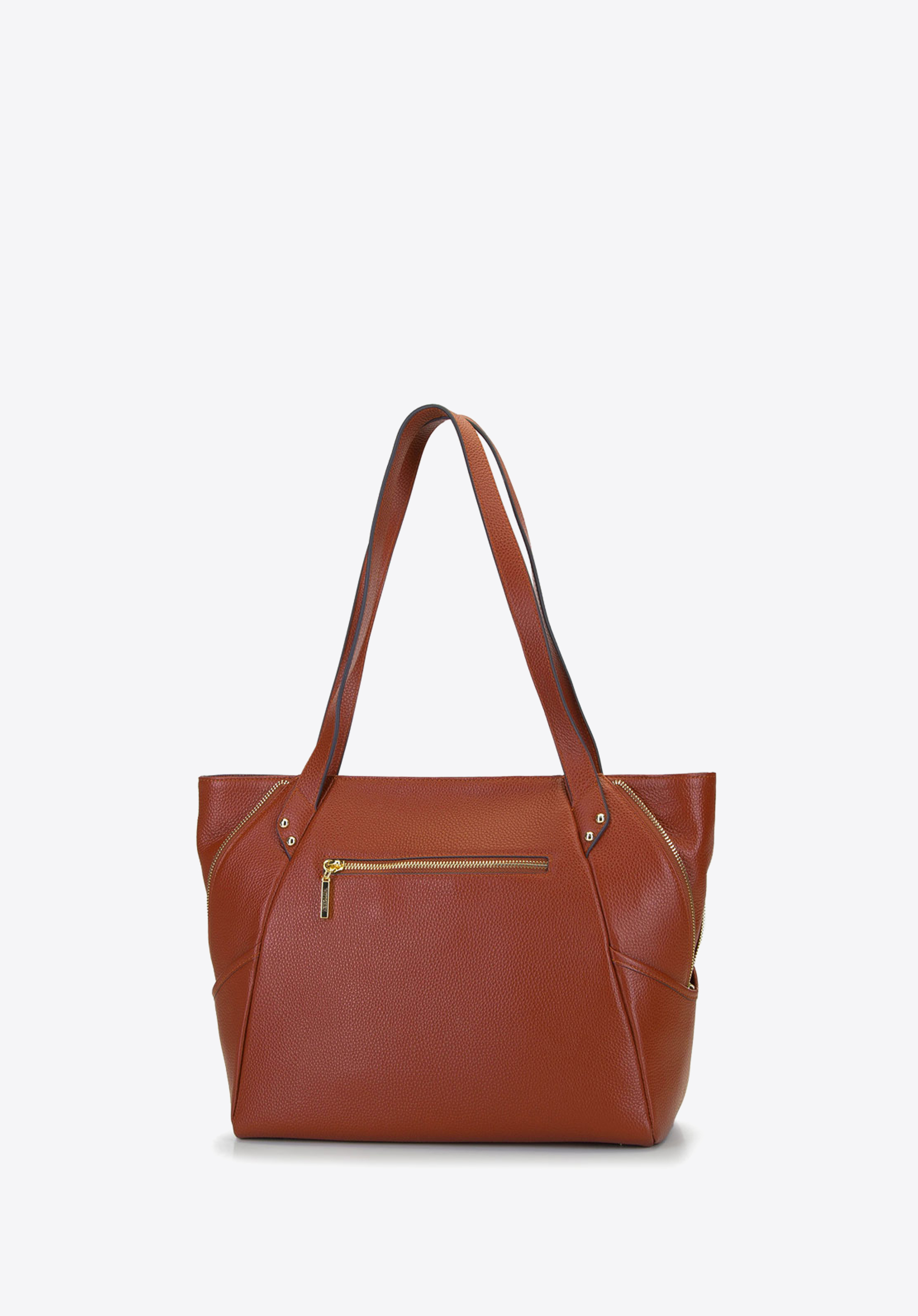 Torebka shopperka ze skóry z ozdobnymi suwakami